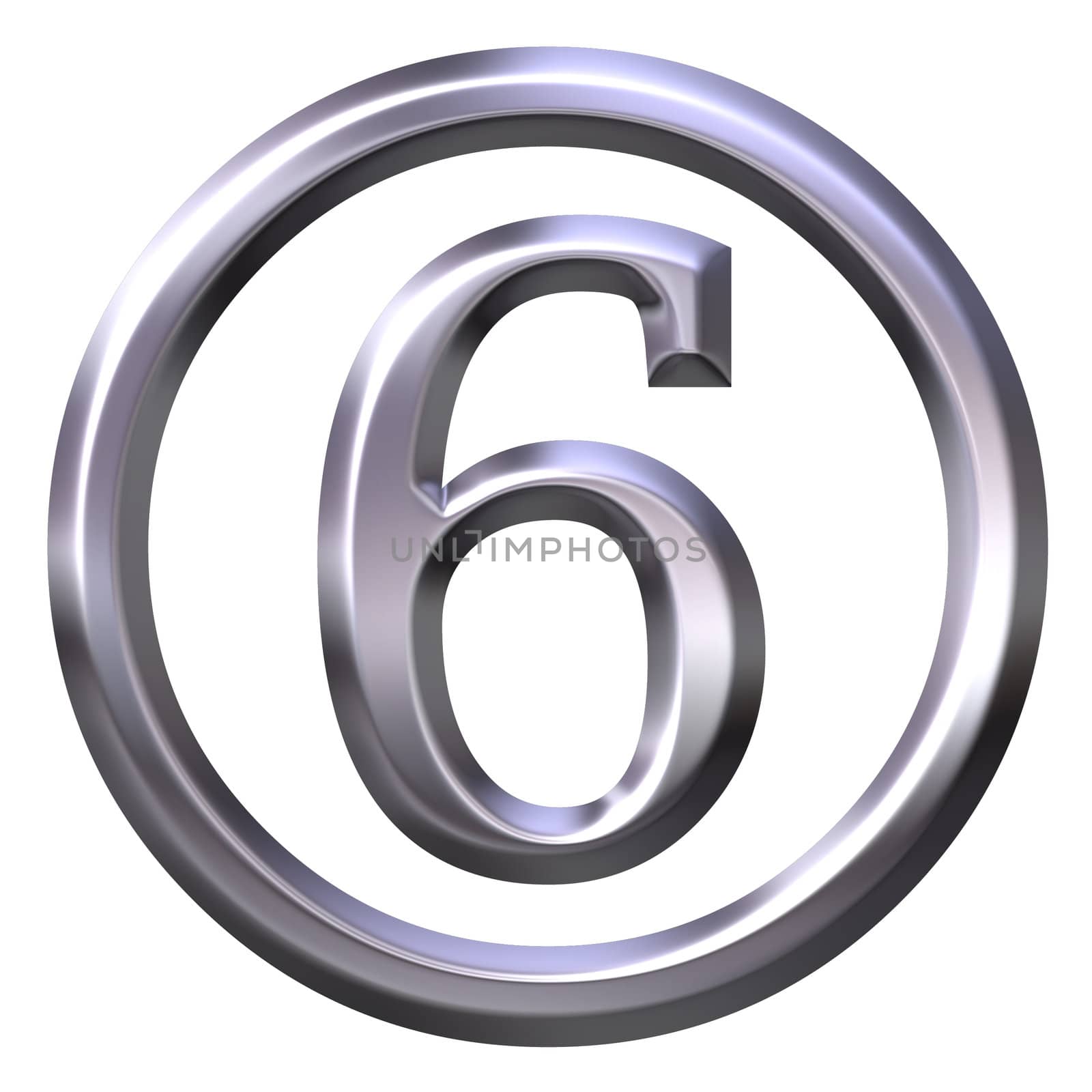 3d silver number 6 isolated in white