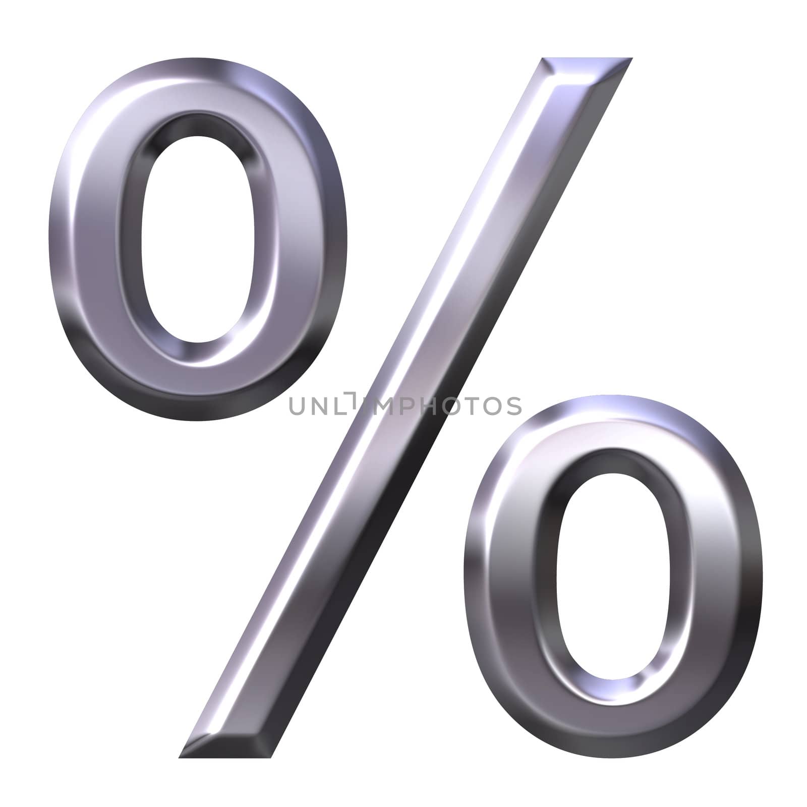 3d silver percentage symbol isolated in white