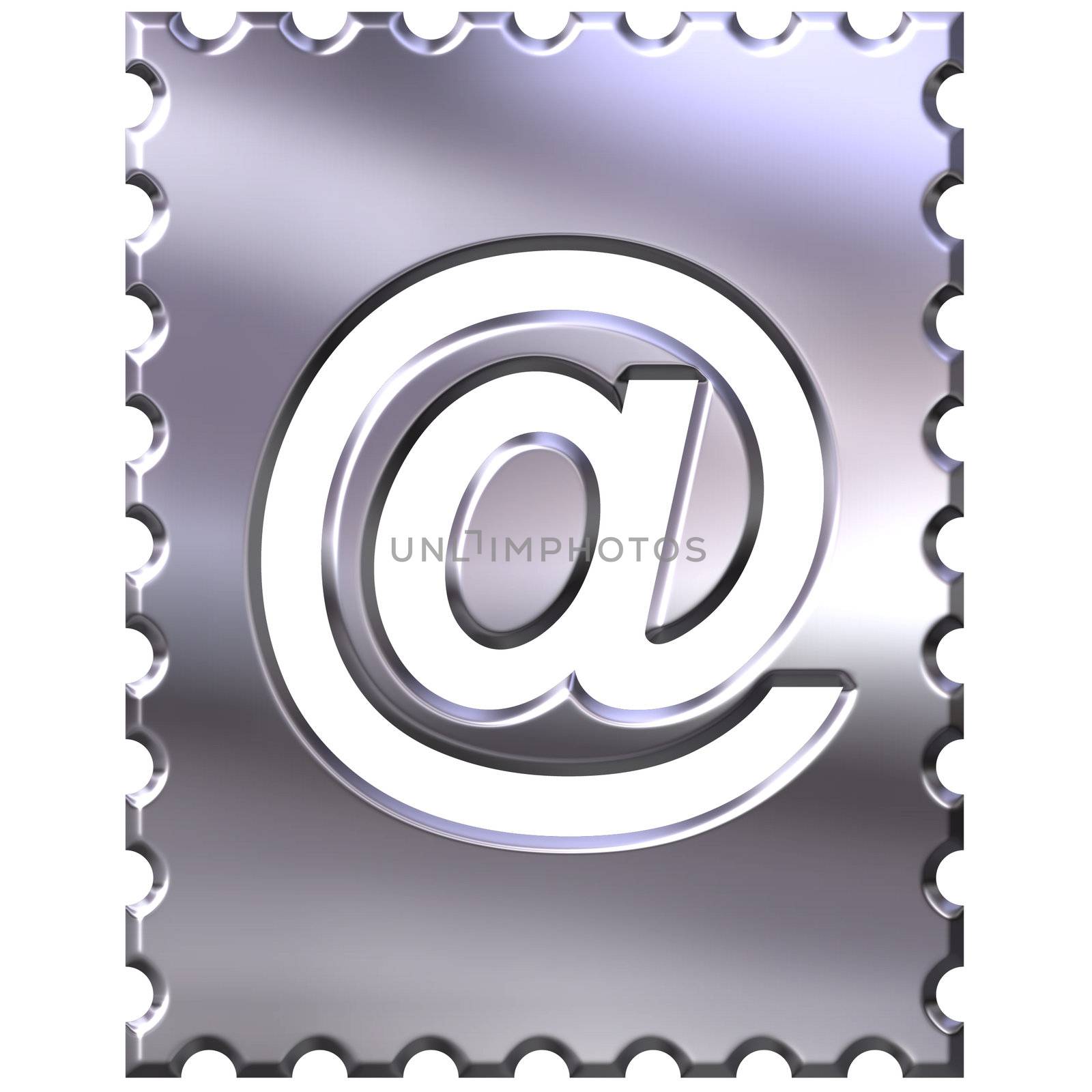 3d silver stamp with email symbol isolated in white