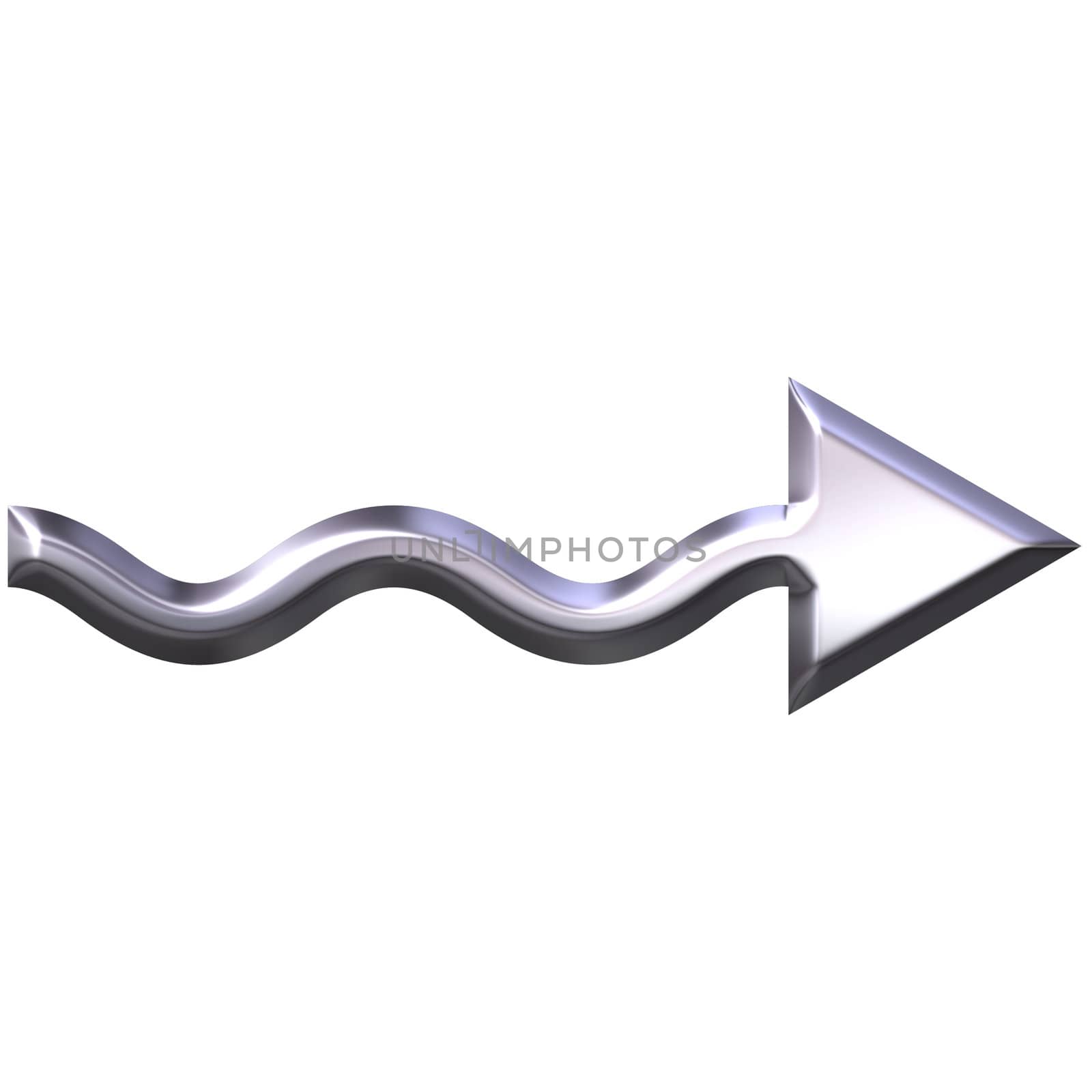 3d silver wavy arrow isolated in white