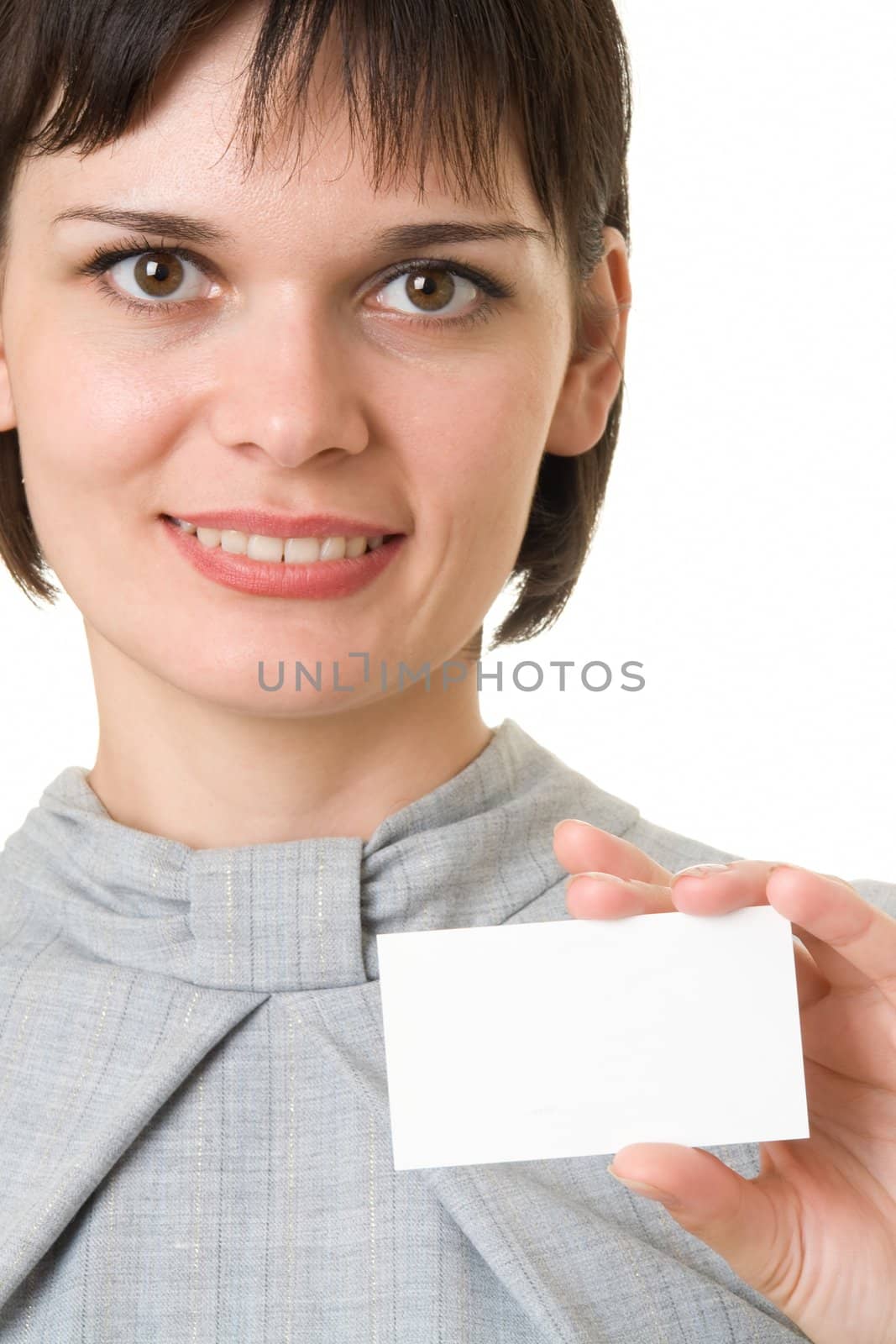 woman with empty business card. by stepanov