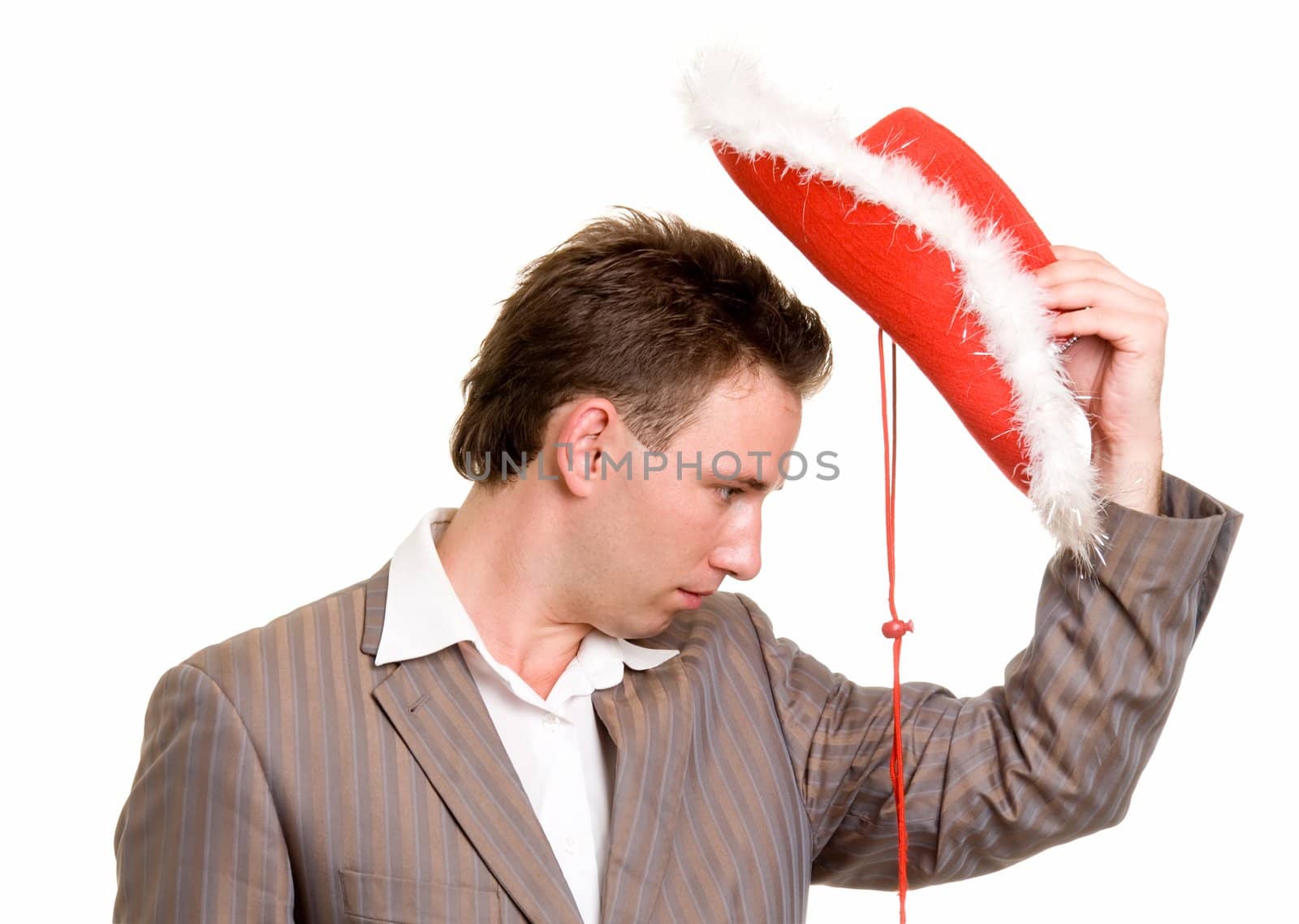 fop with red hat on a white background
