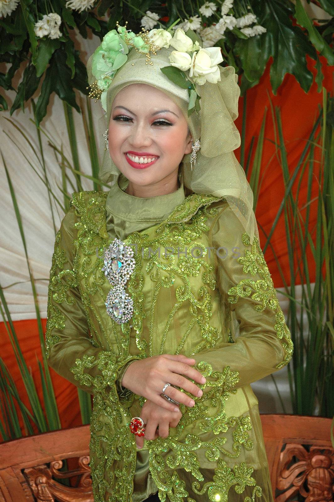 bride wearing traditional costume from west java-indonesia