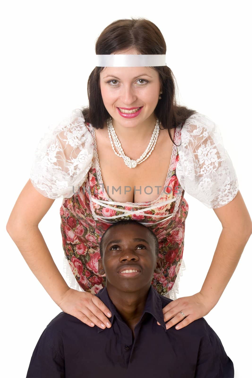 Black man and white woman on a white background.