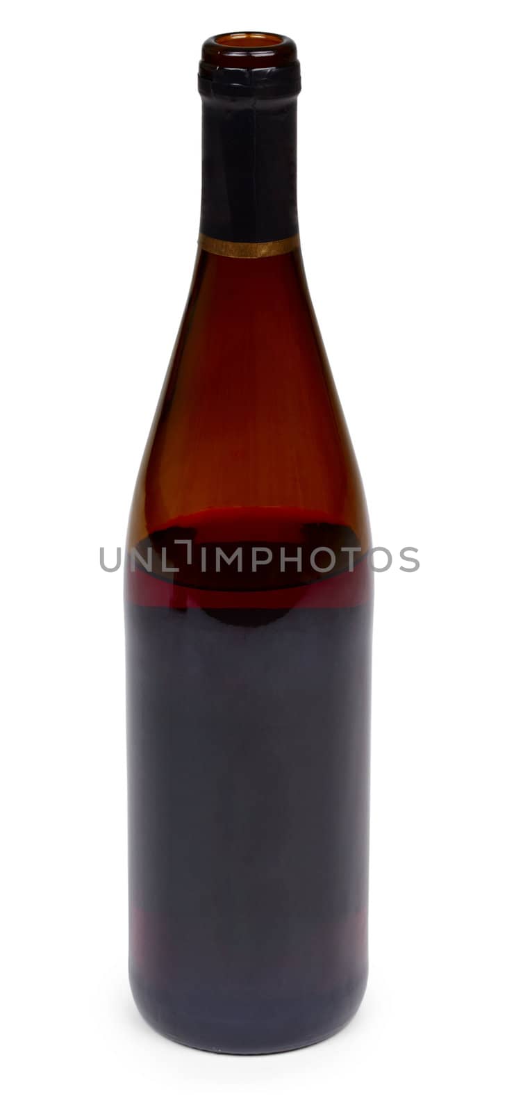 Unfinished bottle of red wine on a white background