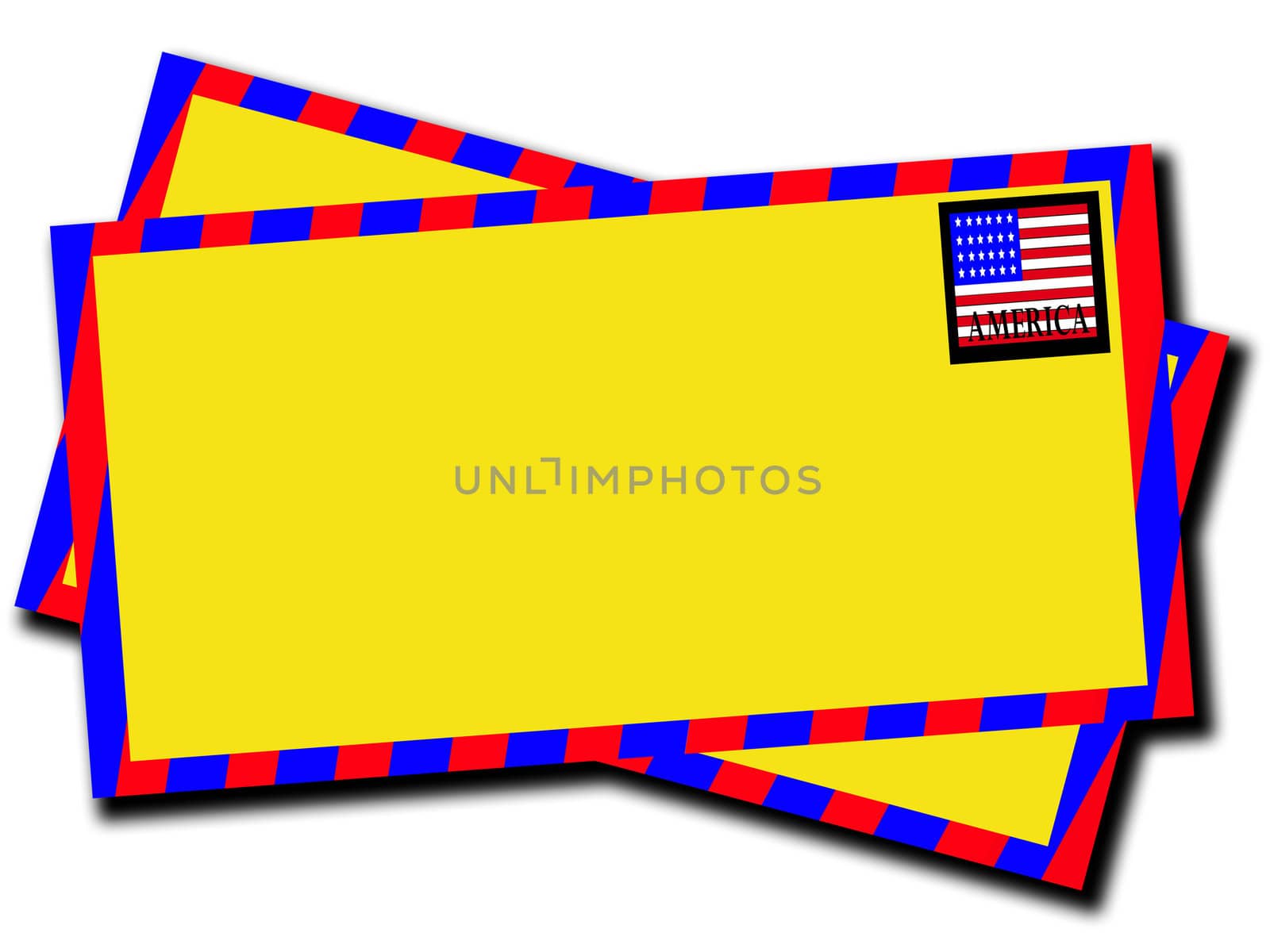 A letter with an American stamp. It is blank so you can customize it.
