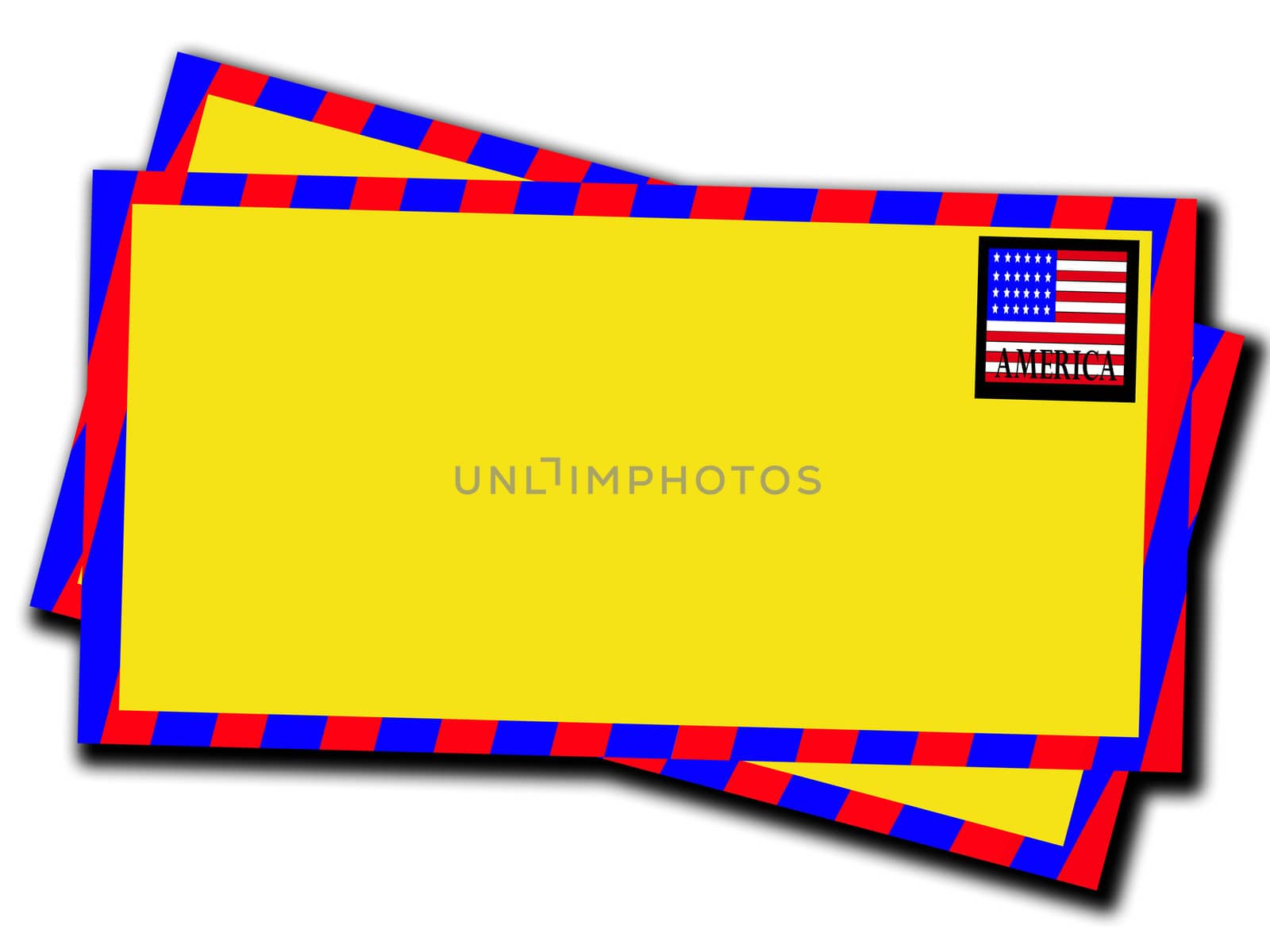 A letter with an American stamp. It is blank so you can customize it.
