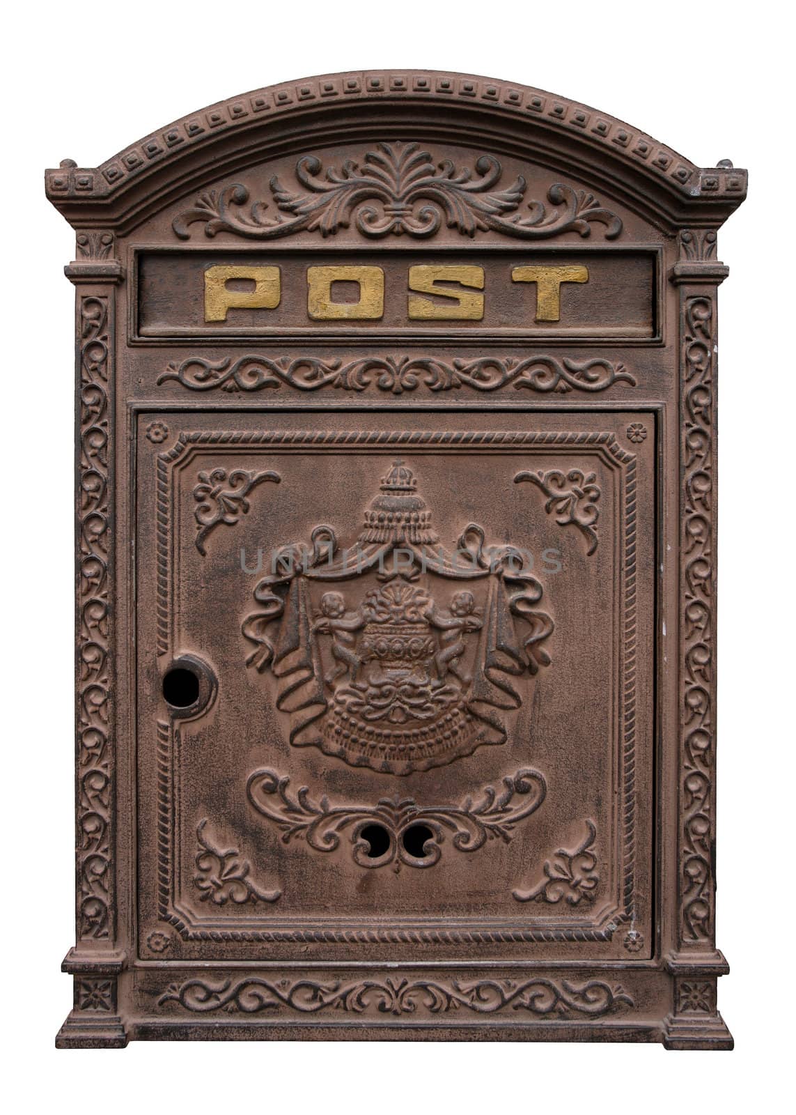 An antique postbox isolated on white.  Clipping path included.
