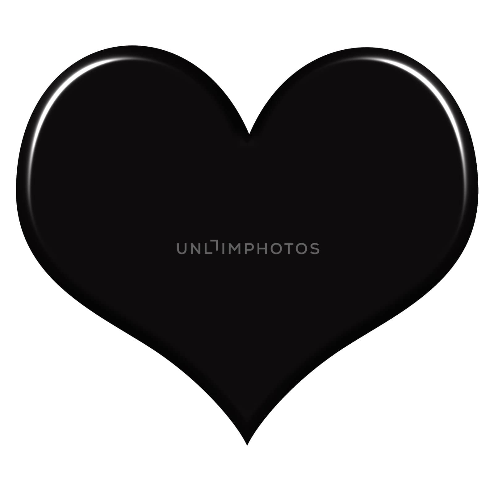 3d black heart isolated in white