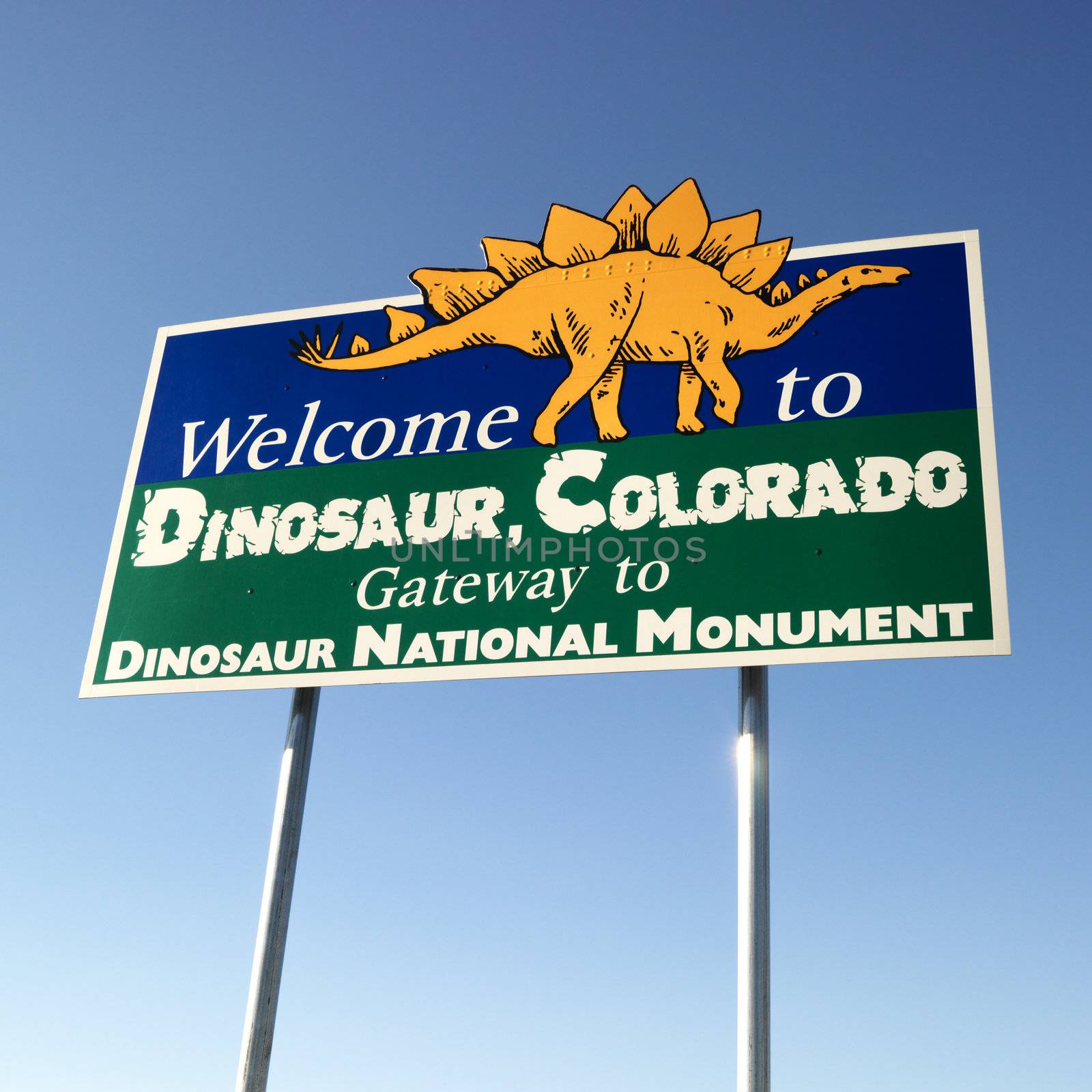 Welcome sign for city of Dinosaur, Colorado, USA.