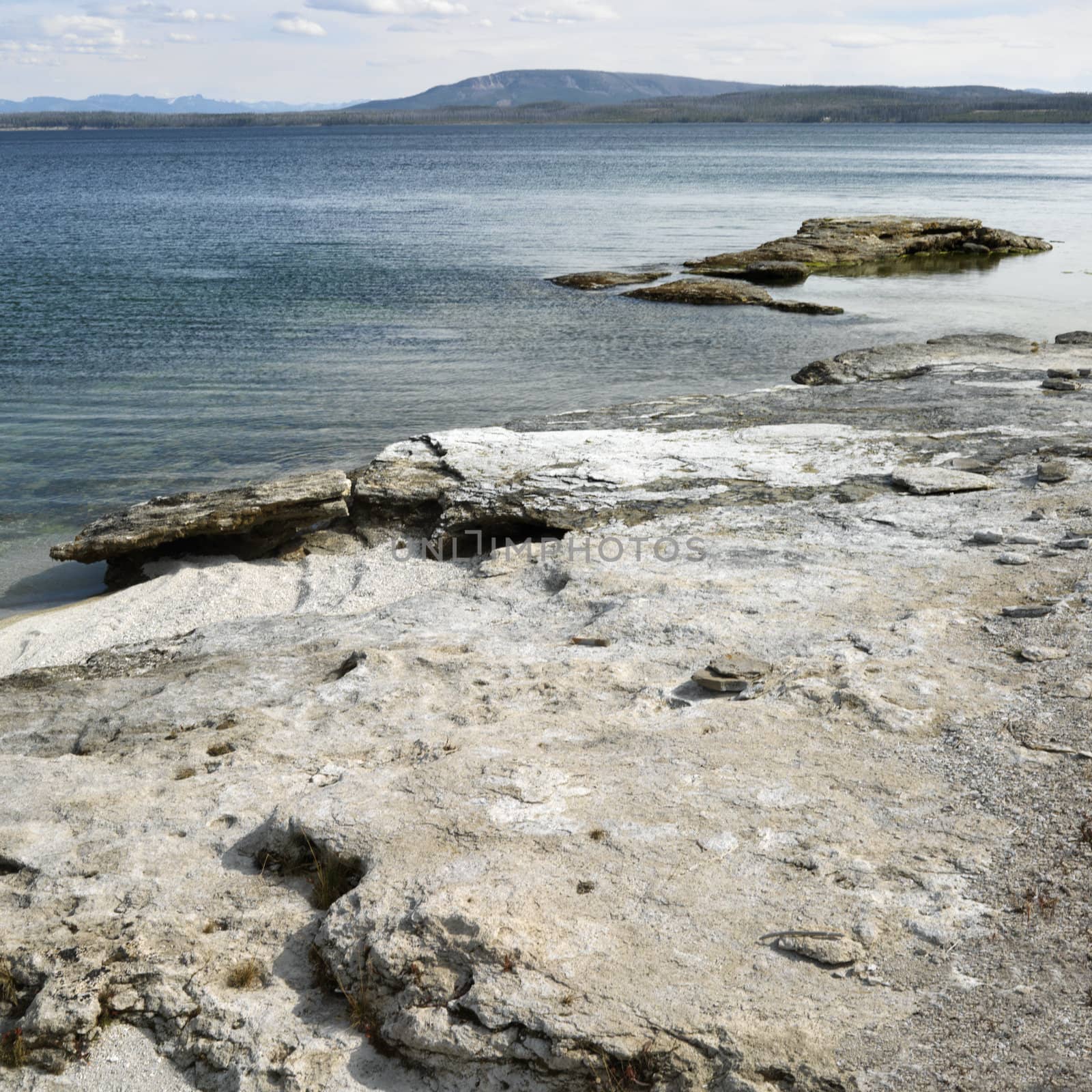 Rocky shoreline at Yellowstone National Park, Wyoming.