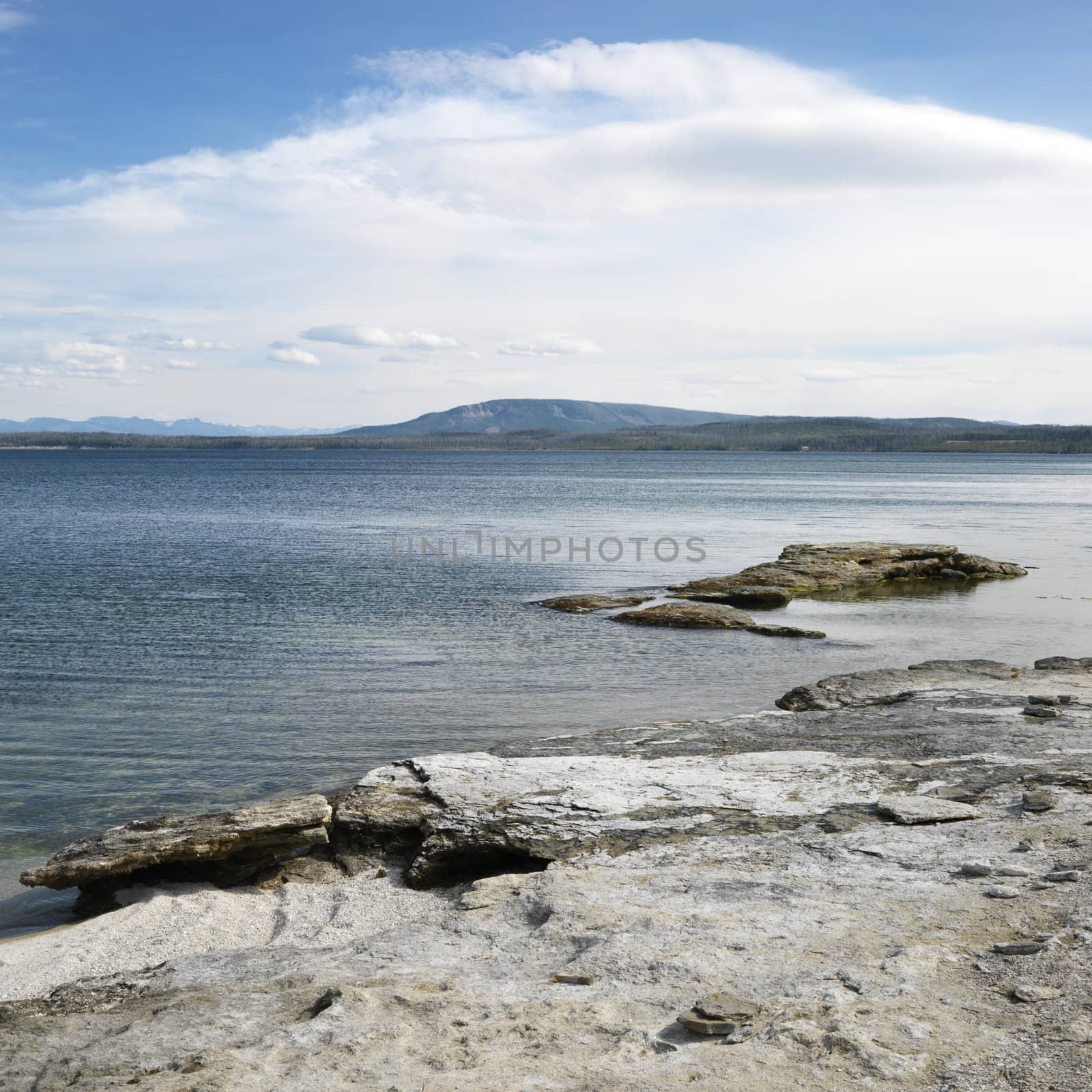 Rocky shoreline at Yellowstone National Park, Wyoming.