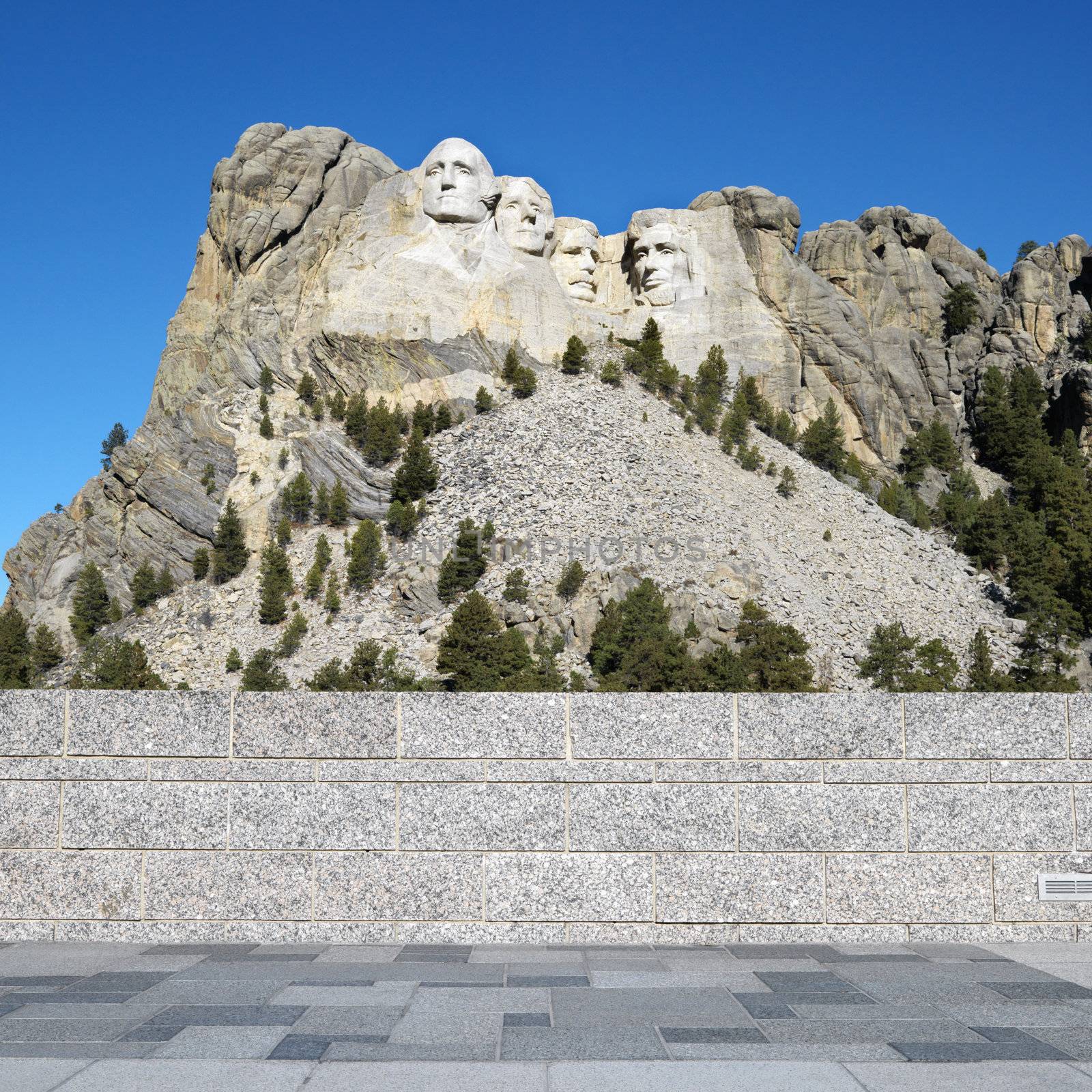 Front view of Mount Rushmore National Memorial from observation station.