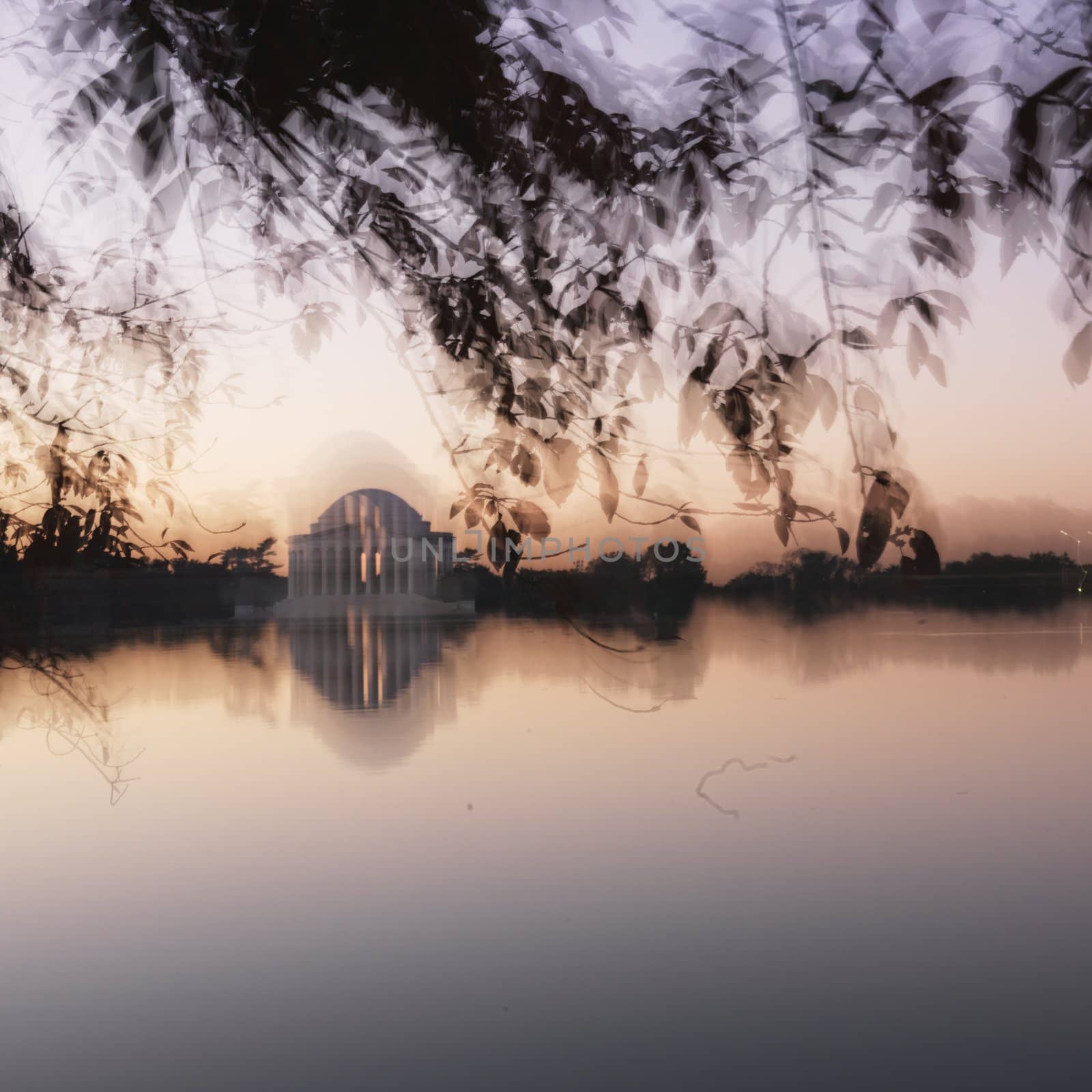 Jefferson Memorial reflected in water in Washington, D.C., USA.
