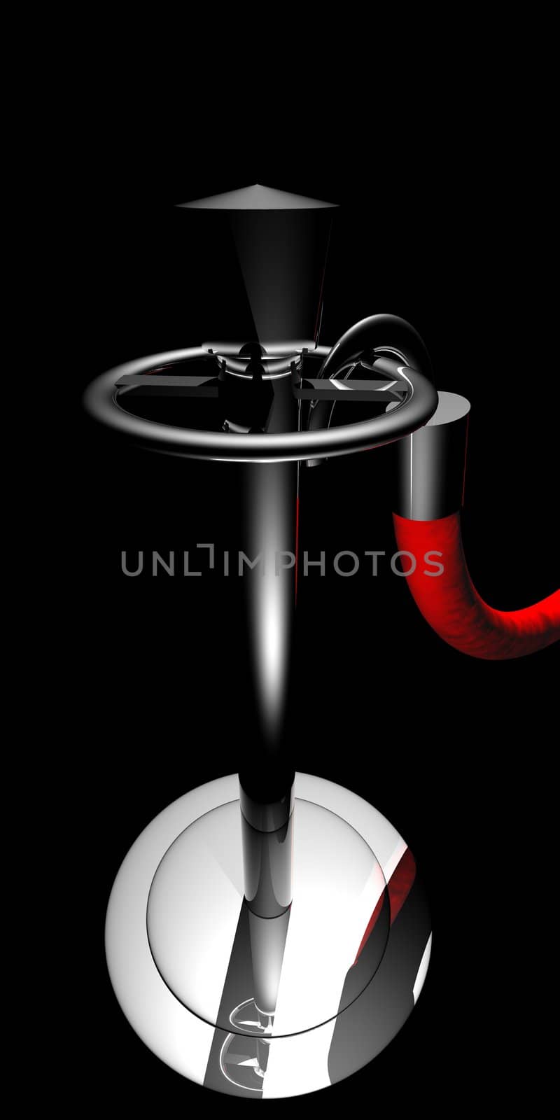 An illustration of a stanchion post on a black background with a red rope.