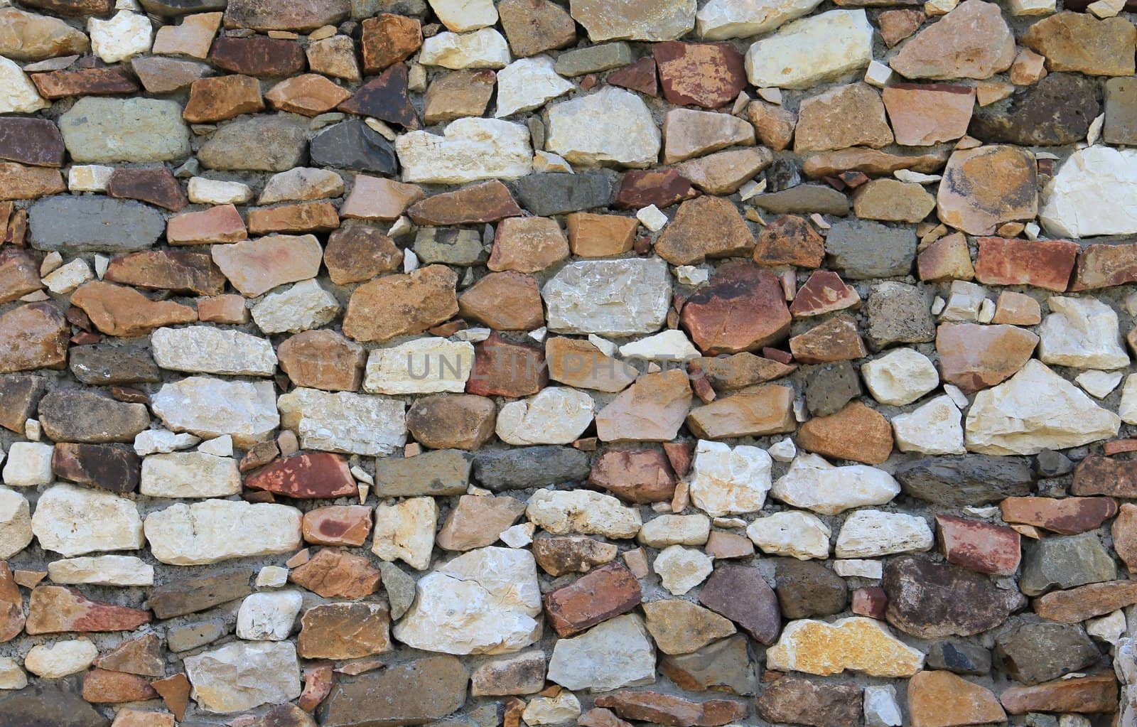 Layered stone wall structure and pattern.