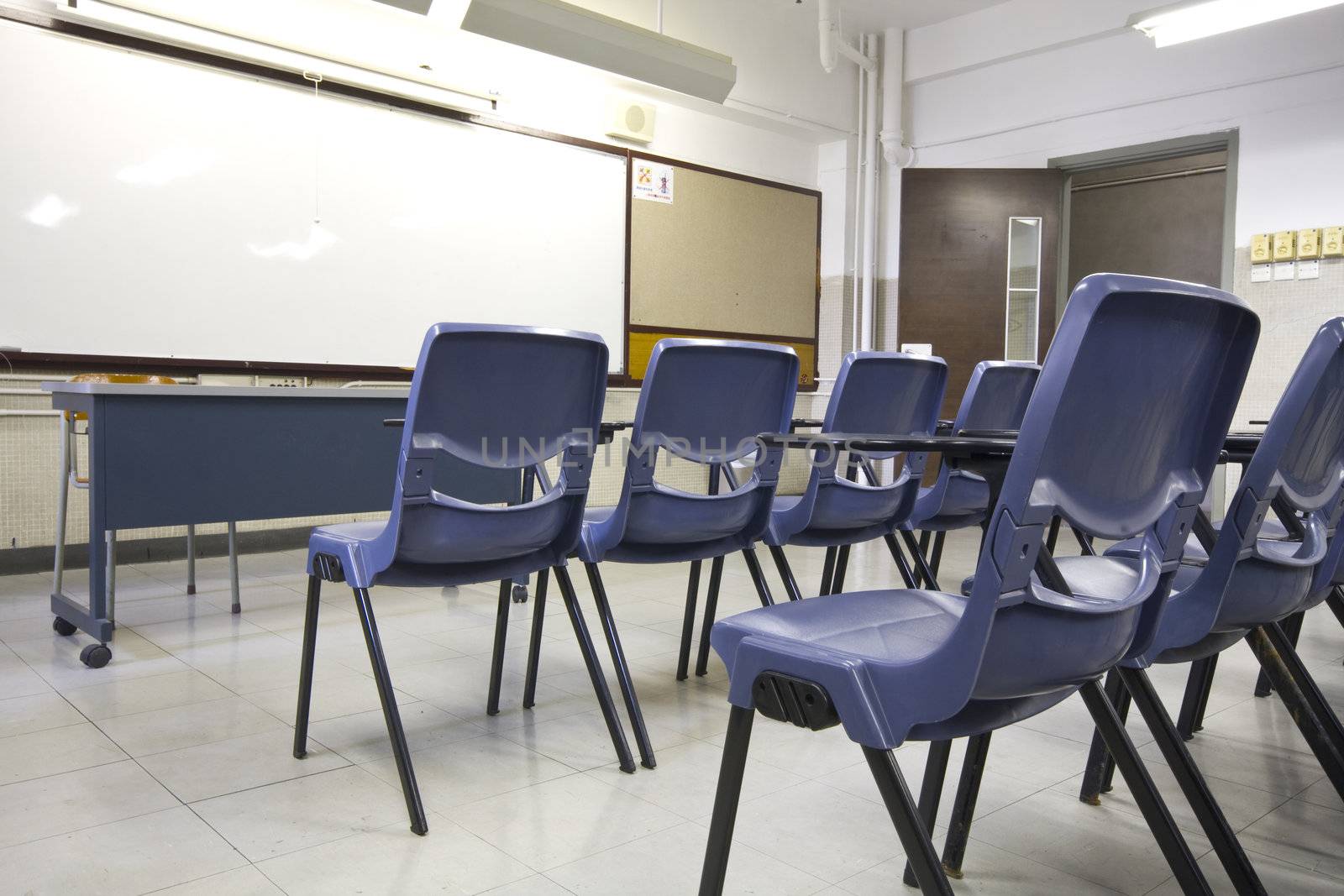 It is a shot of empty classroom