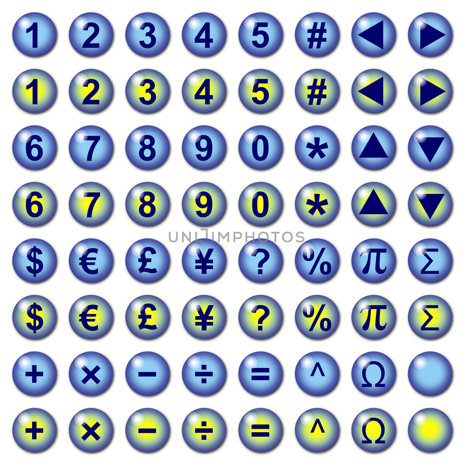 Number currency and mathematical symbol web buttons by Balefire9