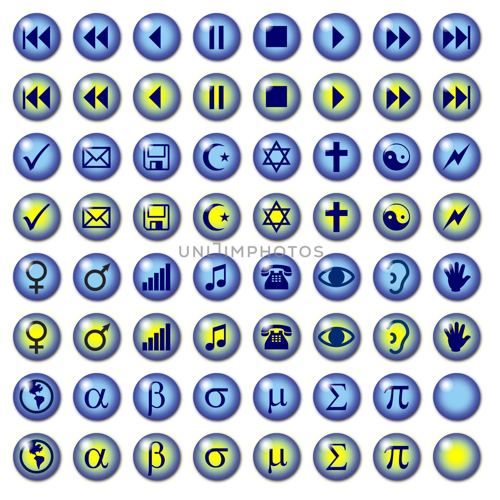 Blue Web Symbol Buttons with rollovers by Balefire9