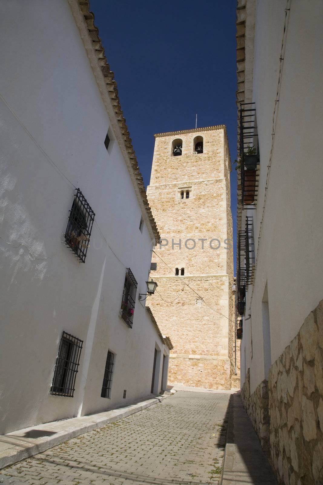 belmonte church tower street by quintanilla