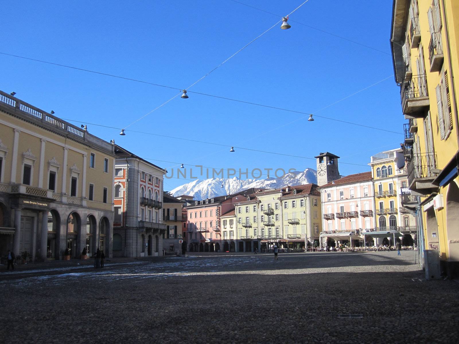 piazza in locarno, Switzerland after the snow                               