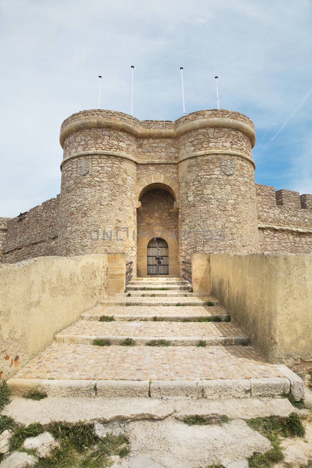 detail of the castle at chinchilla village in albacete spain