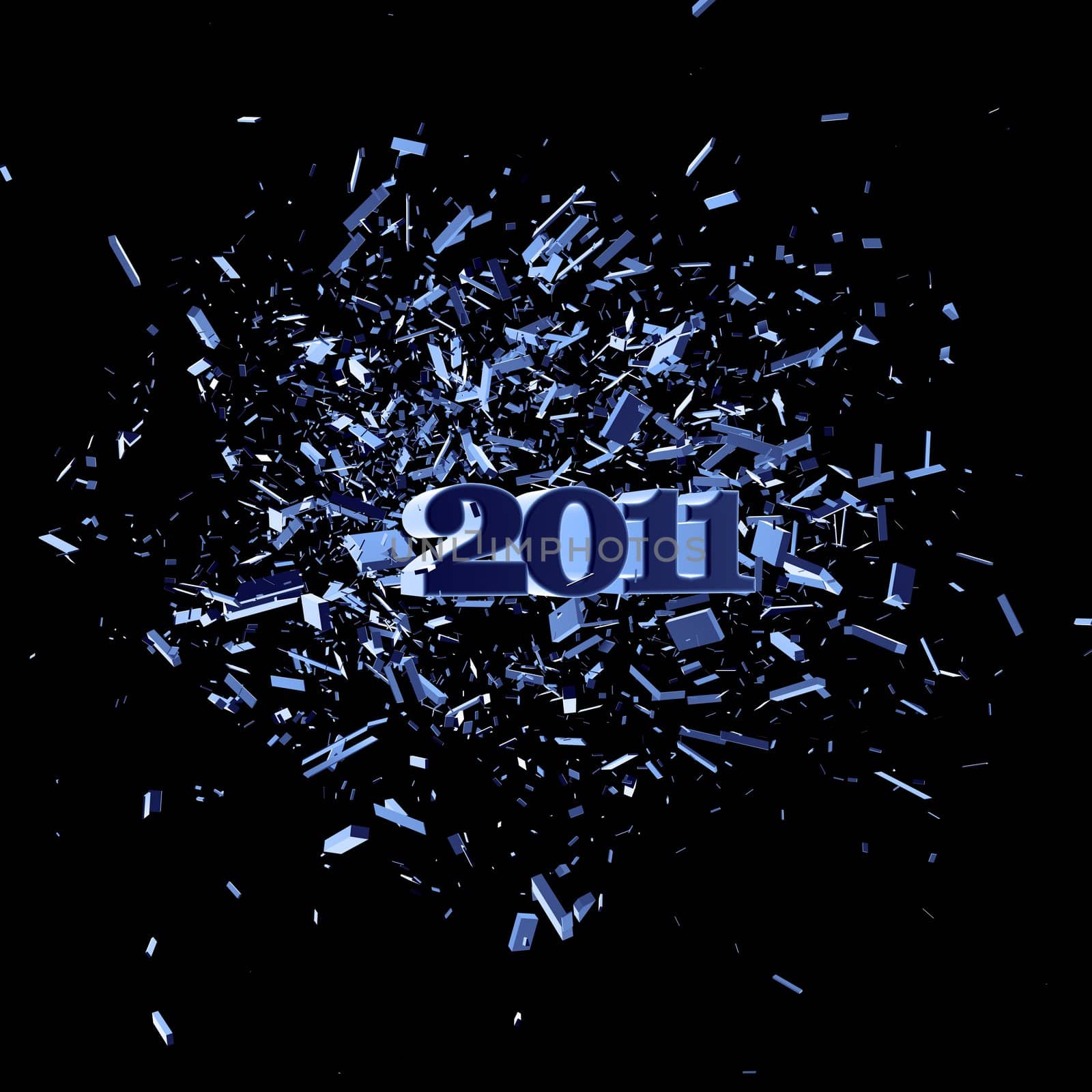 exploding year 2011 on black background - 3d illustration