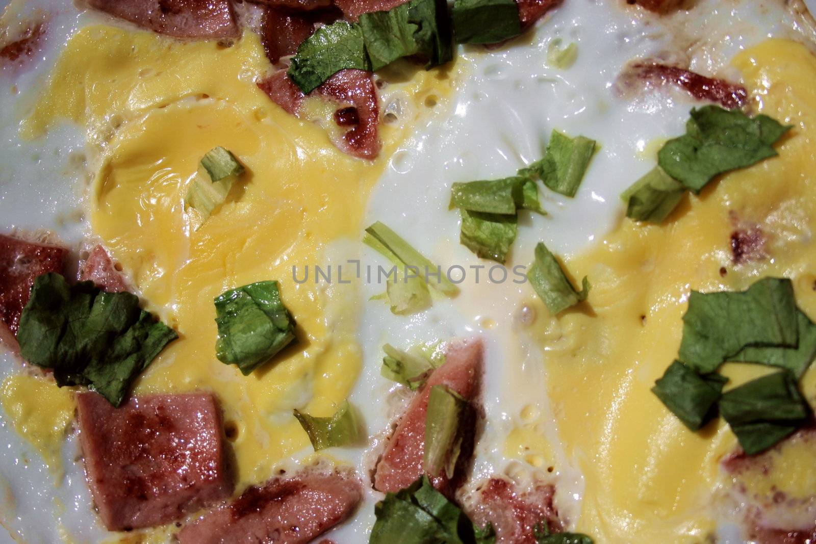 Series of the textures (omelet with wurst and greens 2) 