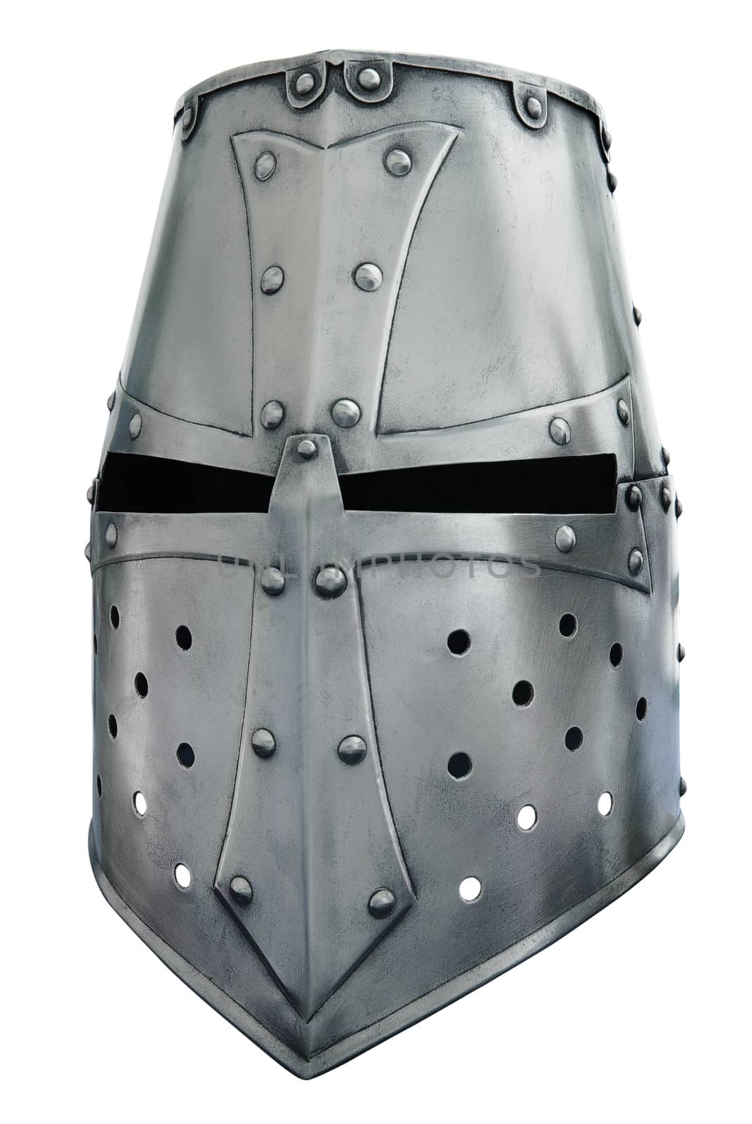 Metal helmet of the knight. A remark