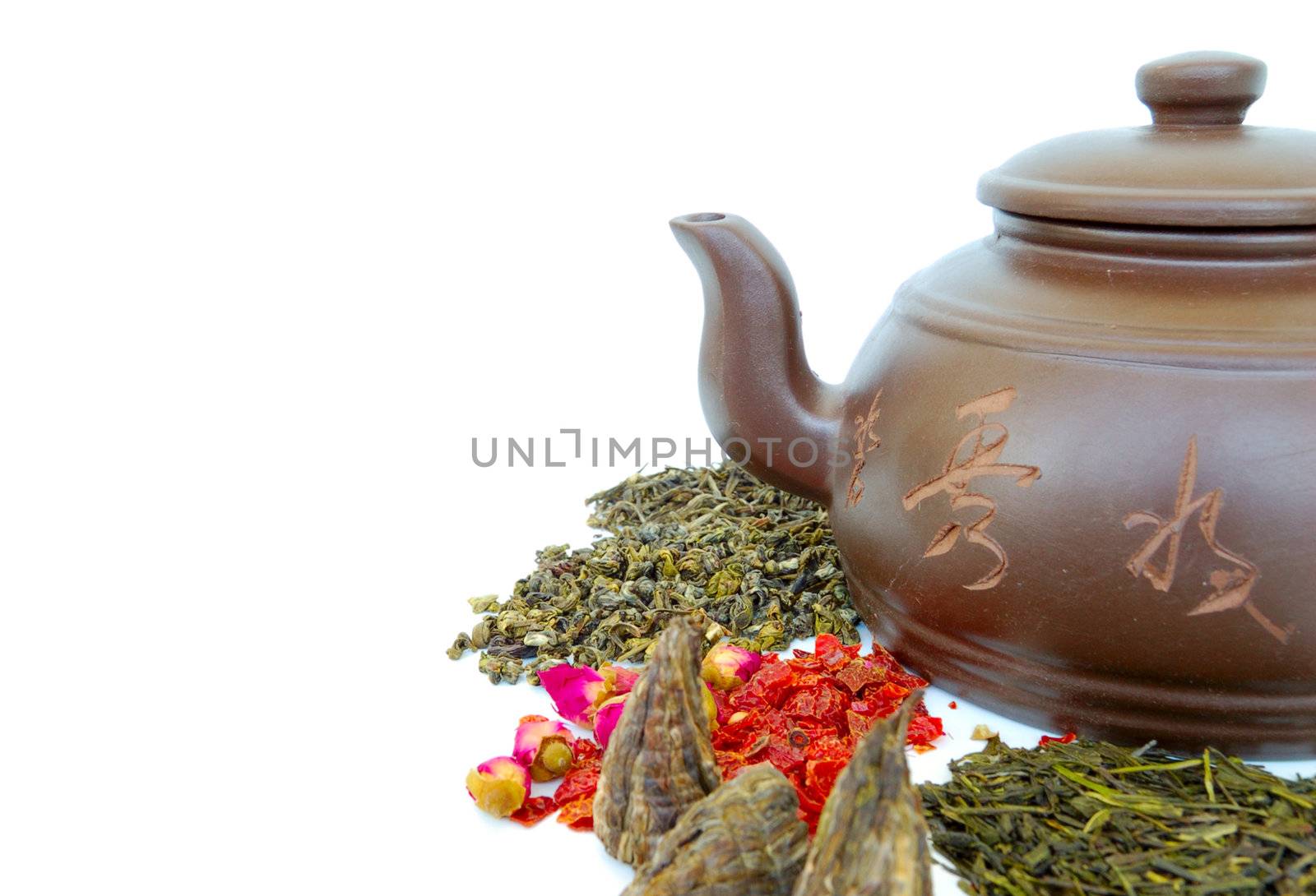classic chinese teapot and green tea