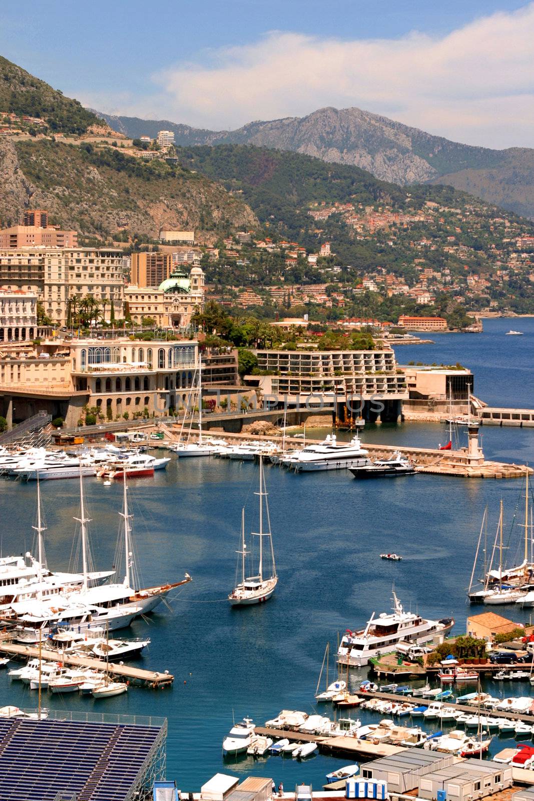 Scenic view of Monaca harbor in the south of France.