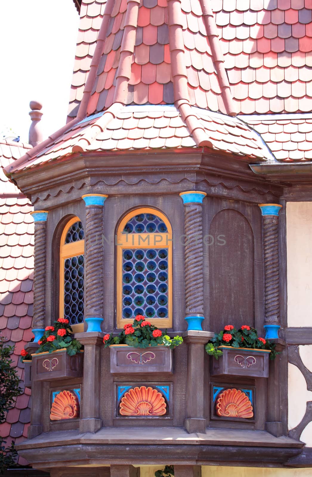 European traditional building structure in an amusement park