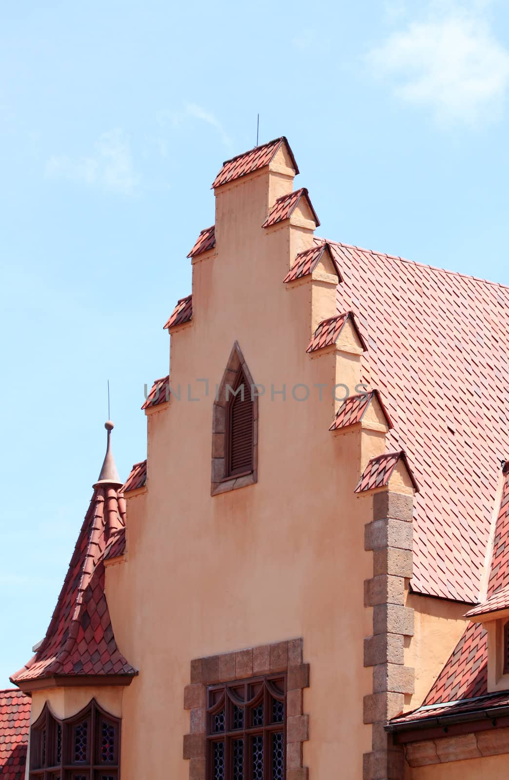 European traditional building structure in an amusement park