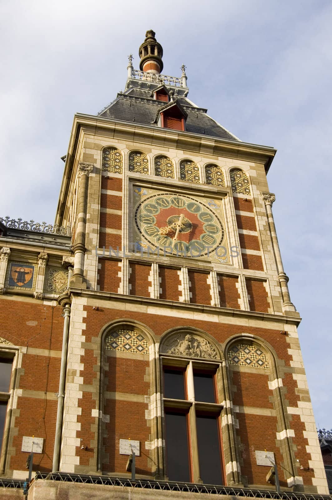 big clock on central station in Amsterdam, netherlands
