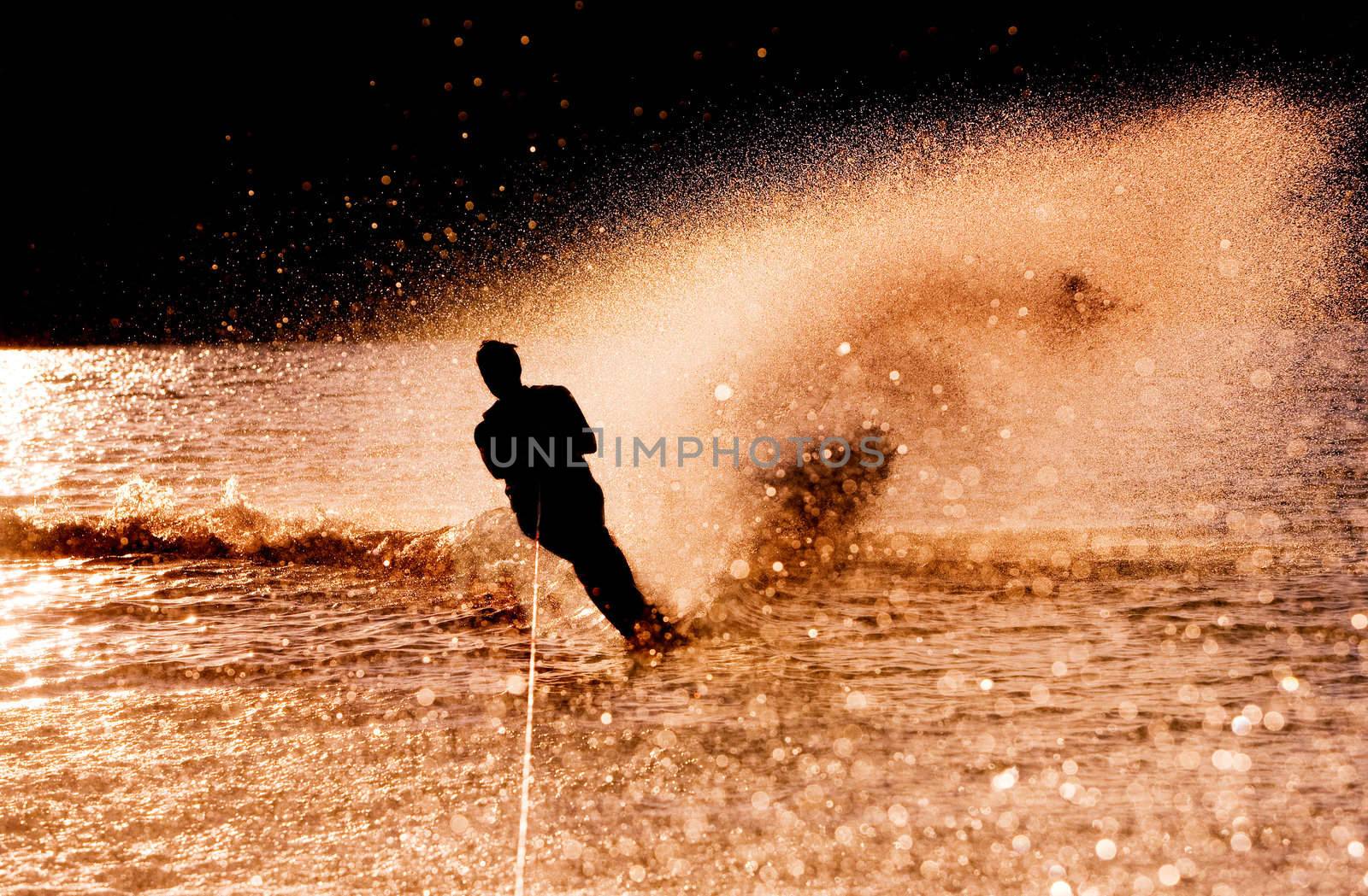 Silhouette of a water skier