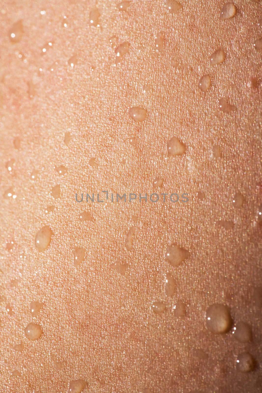 Water on Skin Detail by leaf