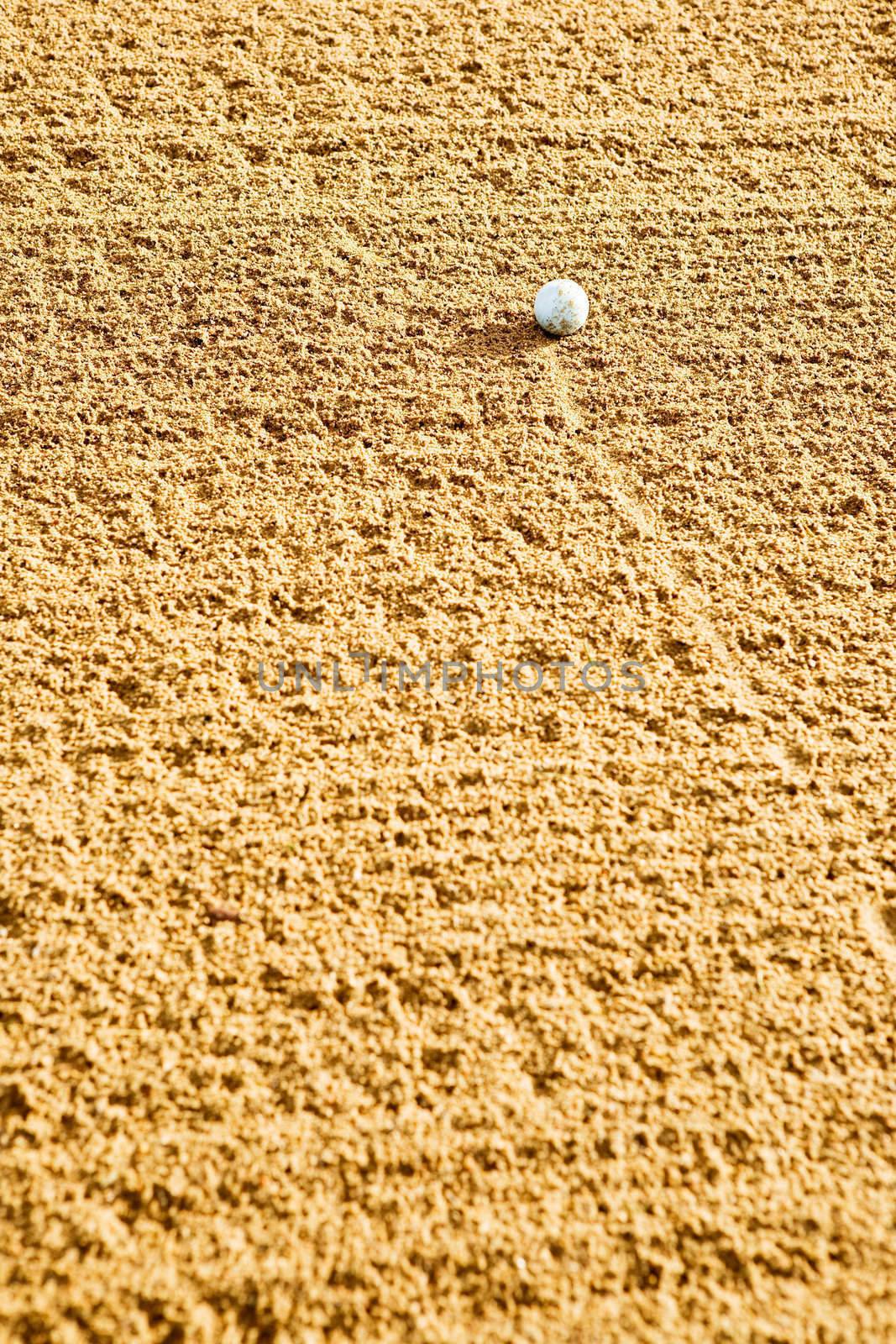 A golf ball in the bunker.