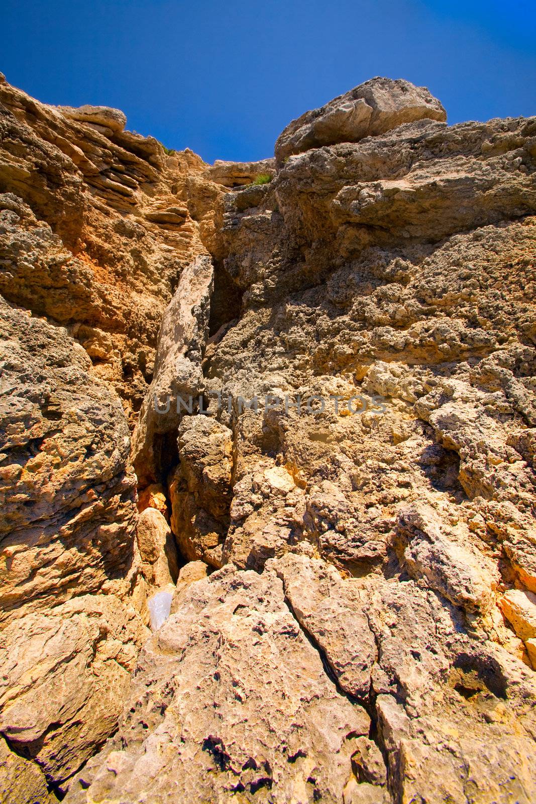 Rock cliffs on the island of Comino, Malta