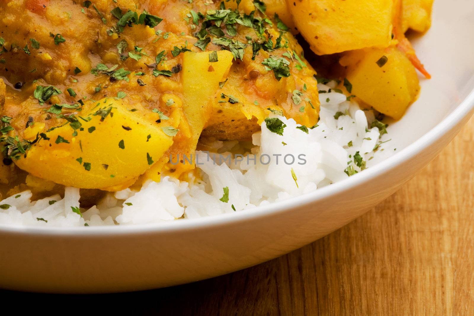 Indian food macro - potato curry with lentils