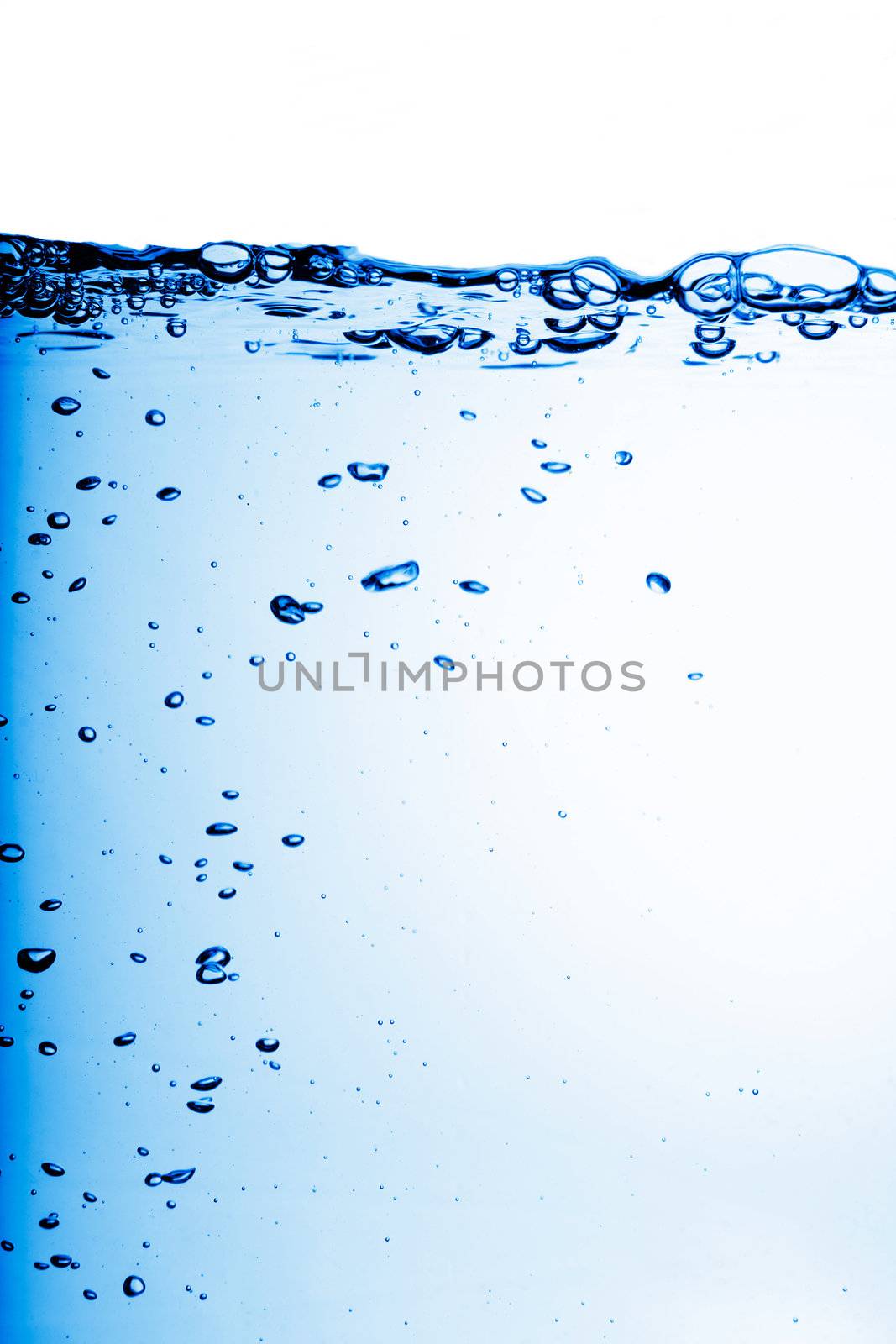 A background water abstract with blue bubbles