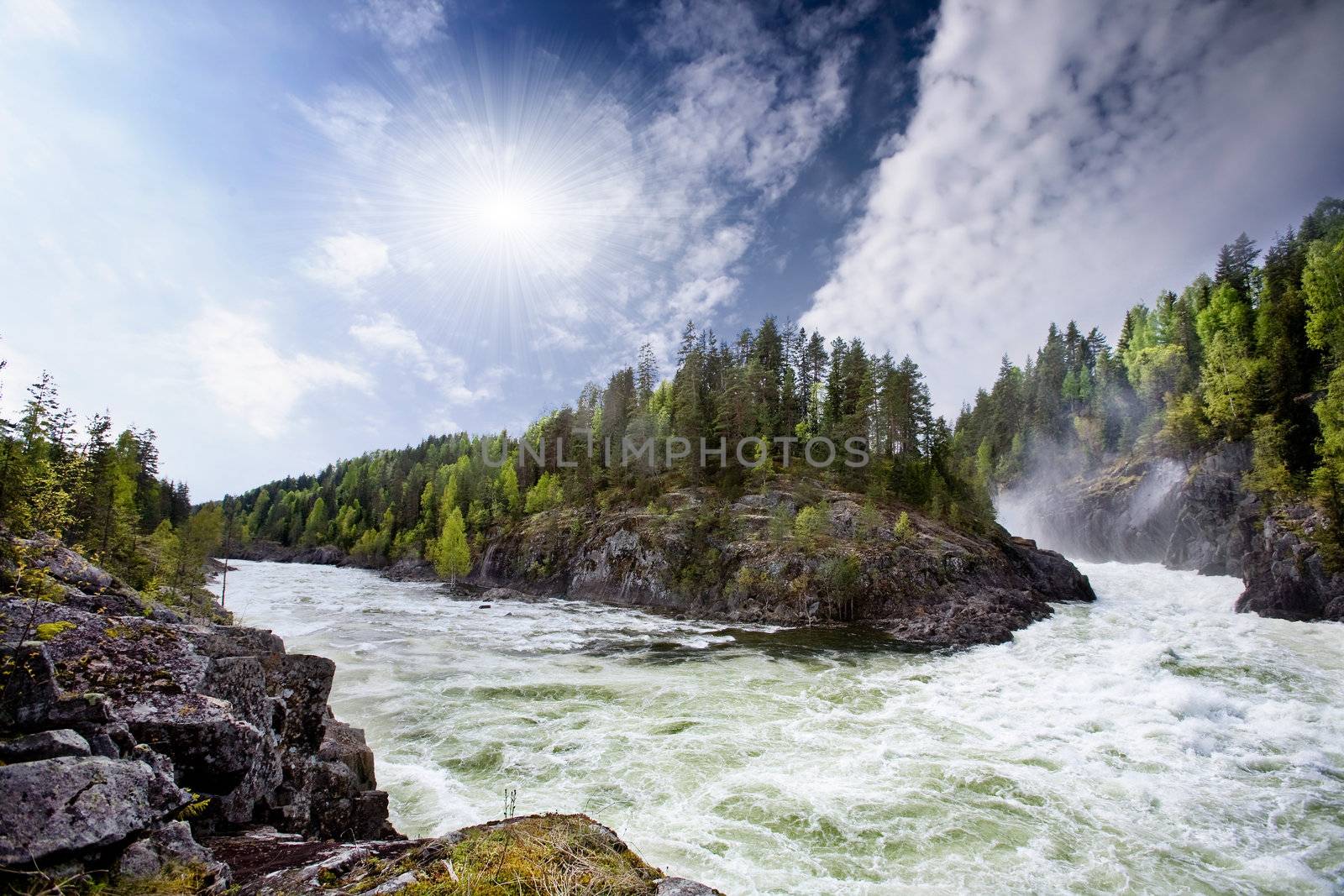 A nature landscape of river rapids in Norway