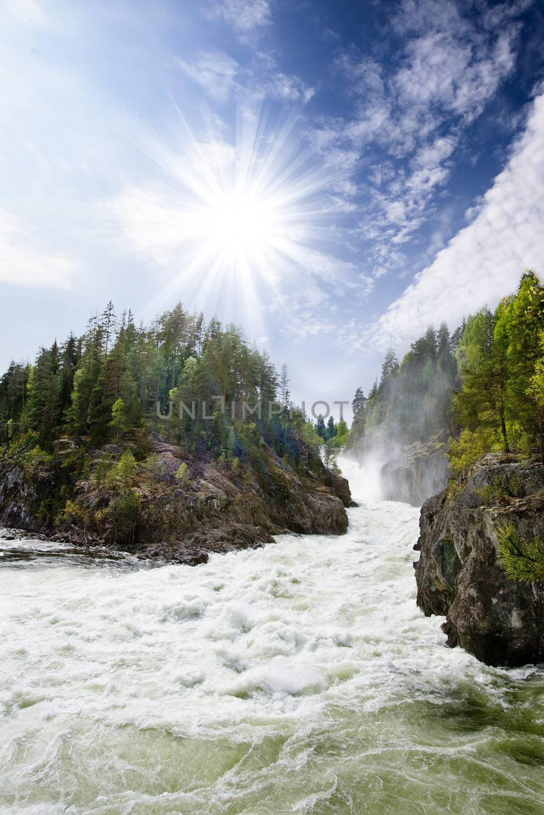 A nature landscape of river rapids in Norway