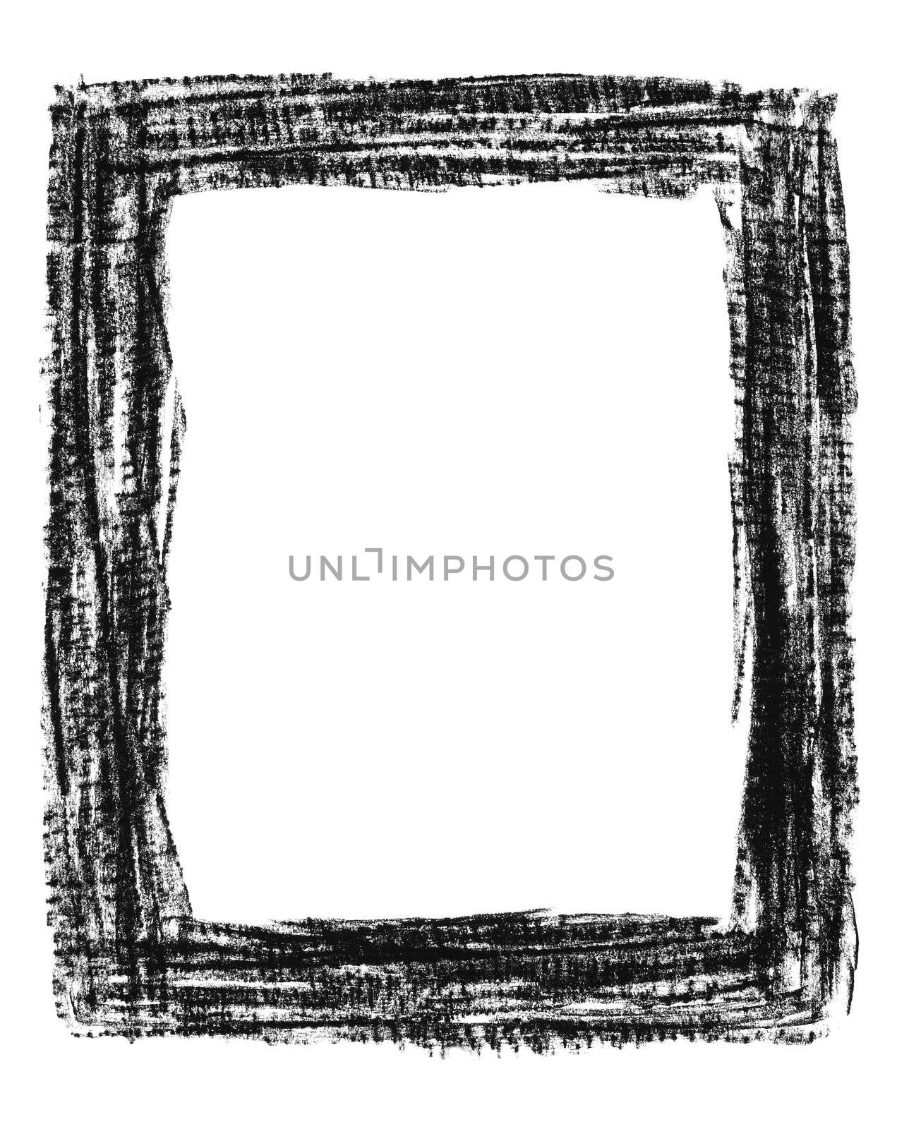 Hand-drawn black grunge textured frame, isolated on white.