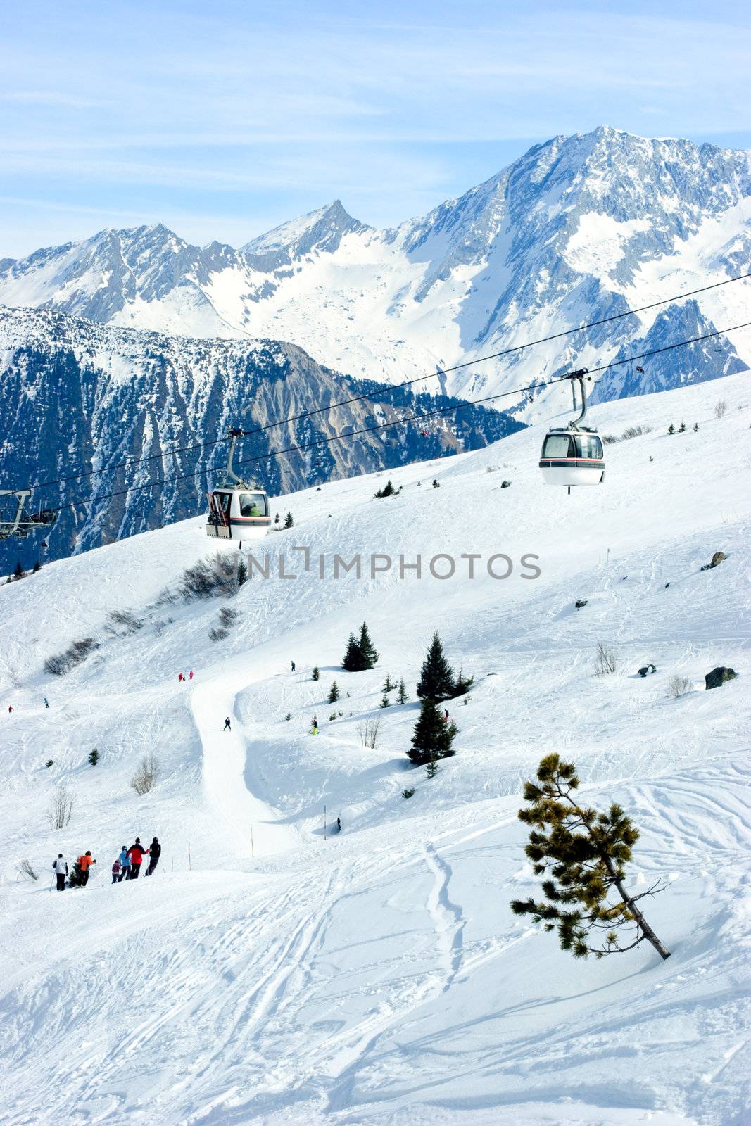 Gondola lift at Courchevel ski resort, French Alps