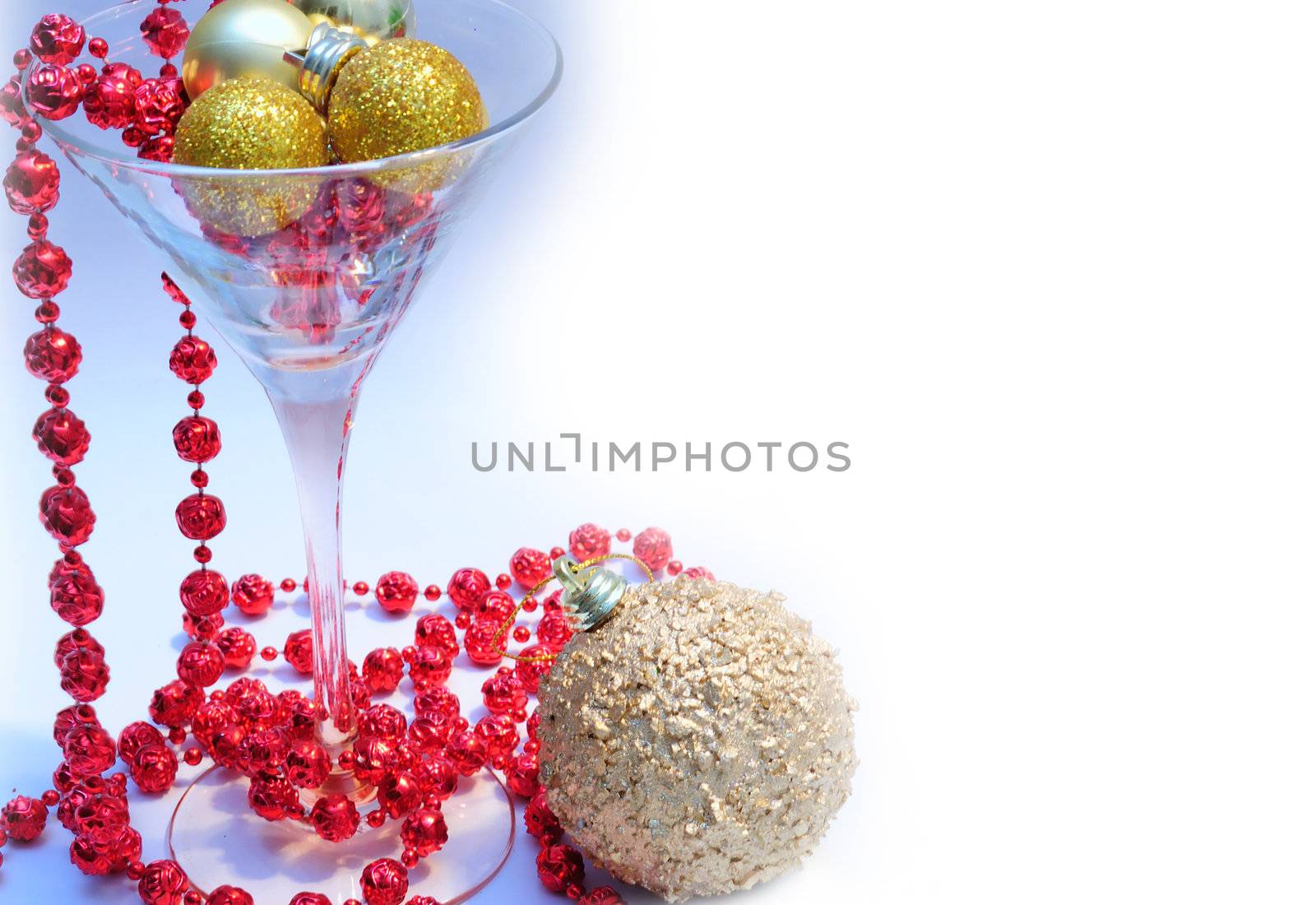 christmas decoration - glass, ball and red garland