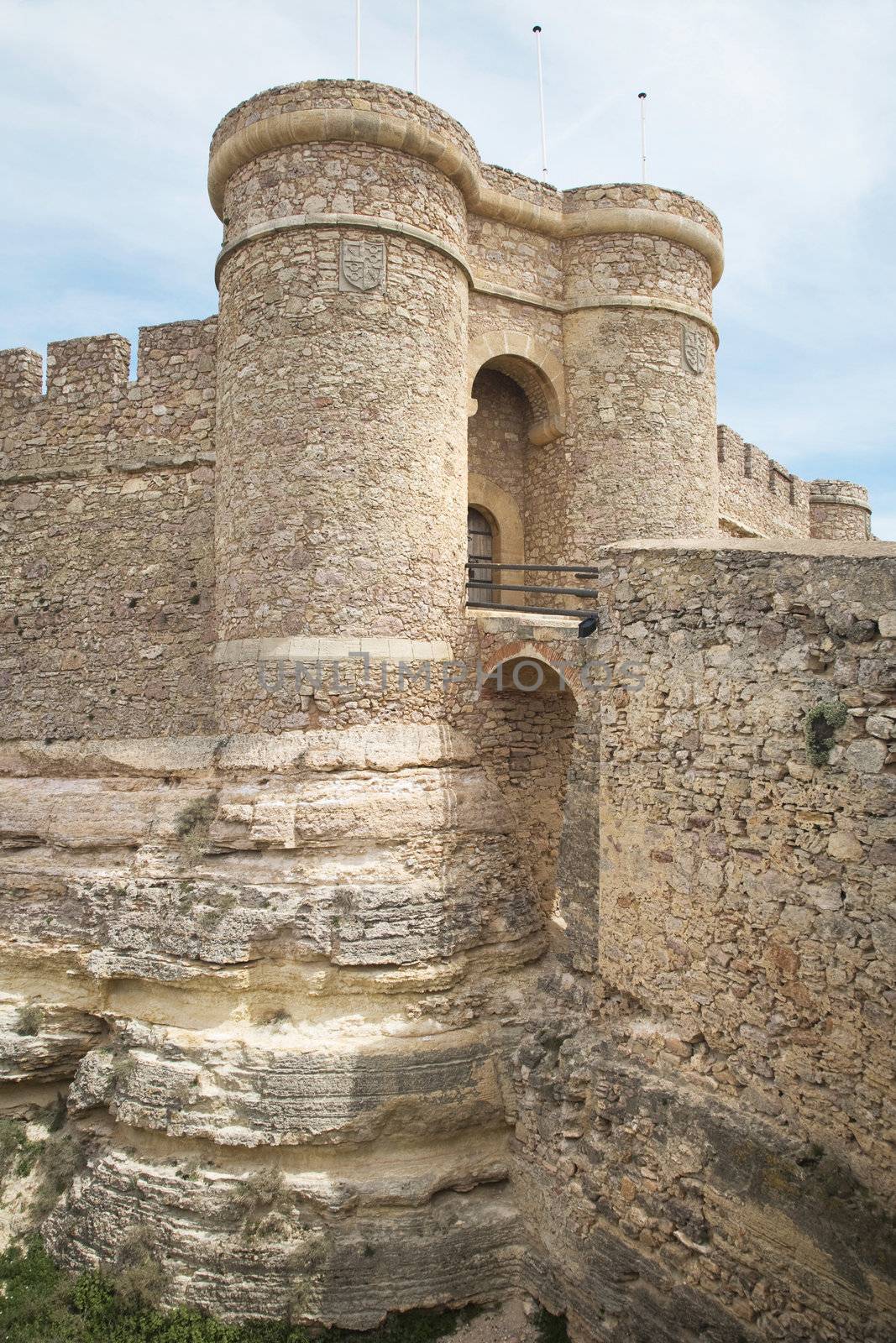 detail of the castle at chinchilla village in albacete spain
