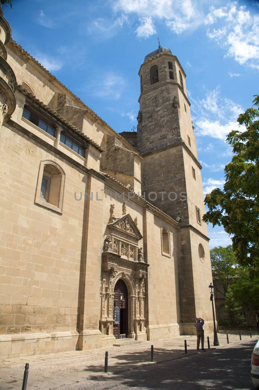 side door of el salvador church at ubeda city in spain