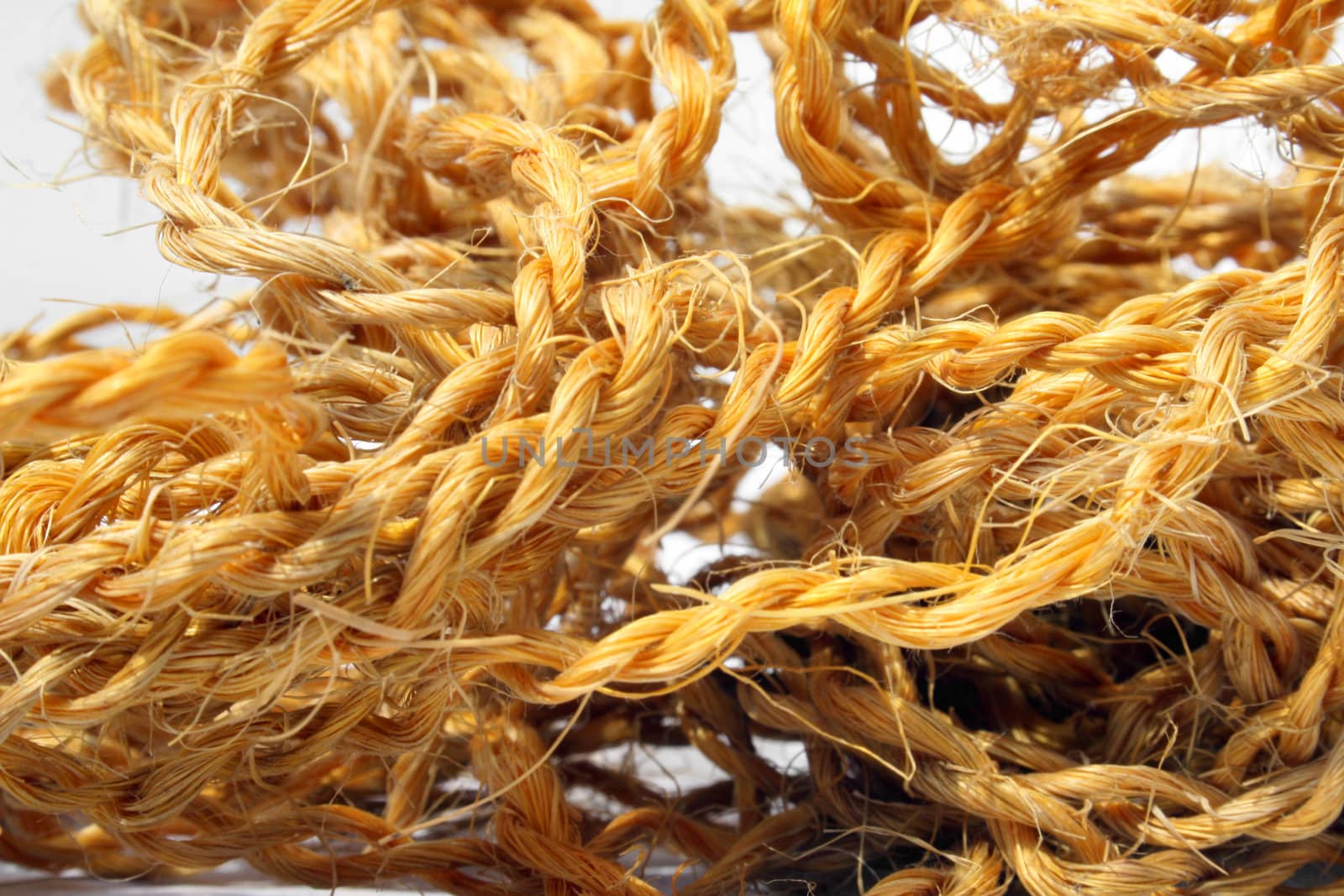 Close-up of yellow twine against white background