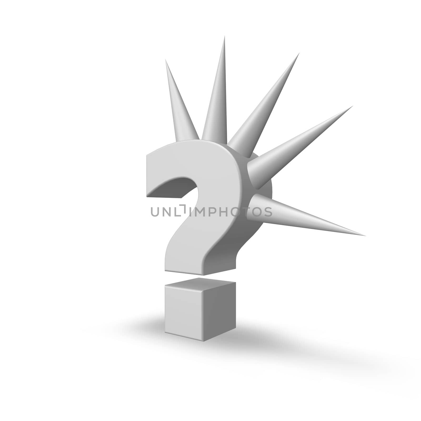 question mark with spikes on white background - 3d illustration