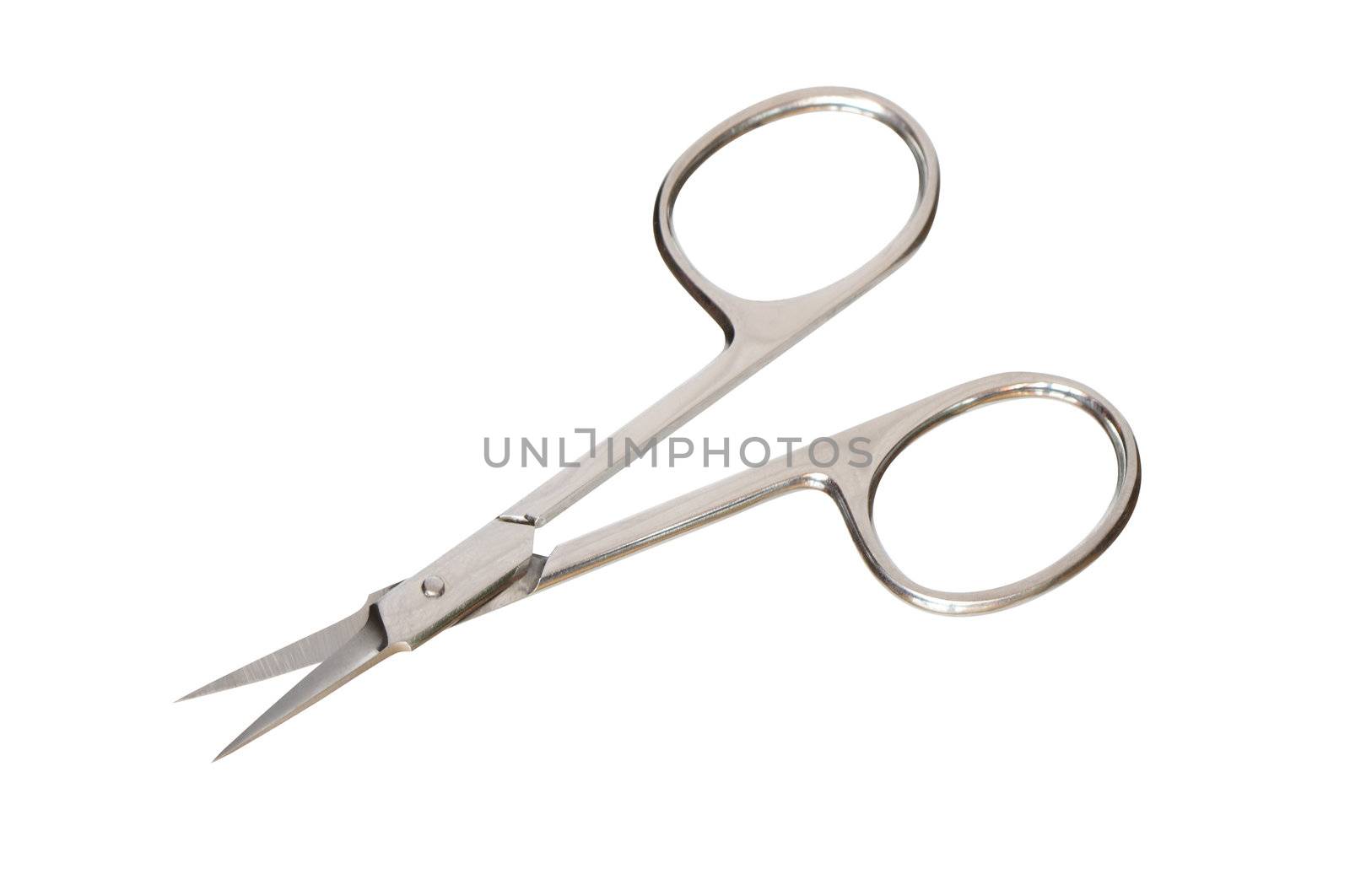 Small steel manicure scissors isolated on white with clipping path